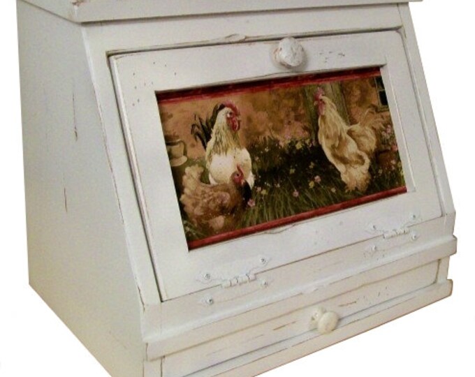 Country Rooster Bread Box W/ Drawer & Sloped Front Etsy