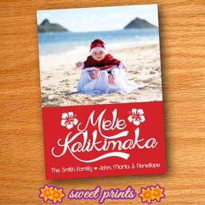 Printed Colorblock Mele Kalikimaka Christmas Holiday Photo Card