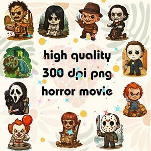 Pack de 11 Stickers Horreur Chibi – PNG Haute Qualité 300 DPI 4 Fichiers ZIP  À imprimer ou usage digital