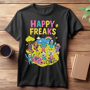 Happy Freaks Cartoon Art Kleurrijke Grappige Karakters Illustratie voor Poster of Wanddecoratie Unisex T-shirt