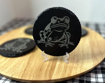 Laser Etched Engraved Frog Slate Circle Coasters Set Of 4