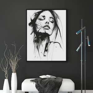 Modern Ink Woman Portrait: Minimalist Line Art Print (Digital Download