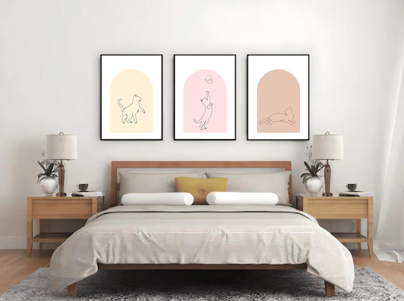 Minimalist Cat Line Art Prints (set of 3) - Modern Abstract Wall Decor ...