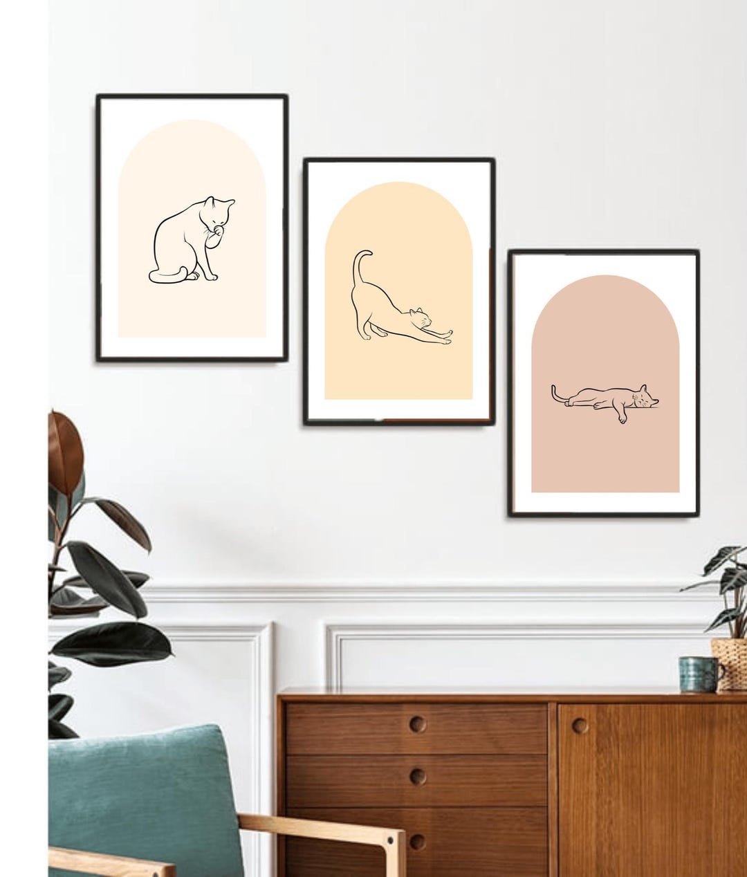 Cat Wall Art Set of 3 Printable – Minimal Line Art Cats – Pet Lover ...