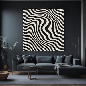 Black and White Optical Illusion Wall Art – Modern Abstract Wave Lines Poster- Digital print