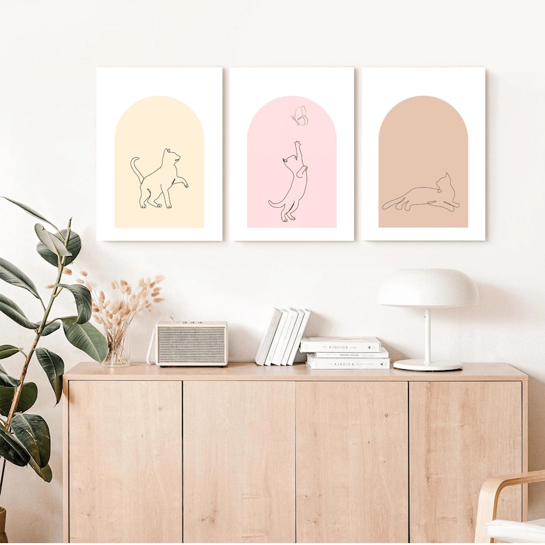 Minimalist Cat Line Art Prints (set of 3) - Modern Abstract Wall Decor ...