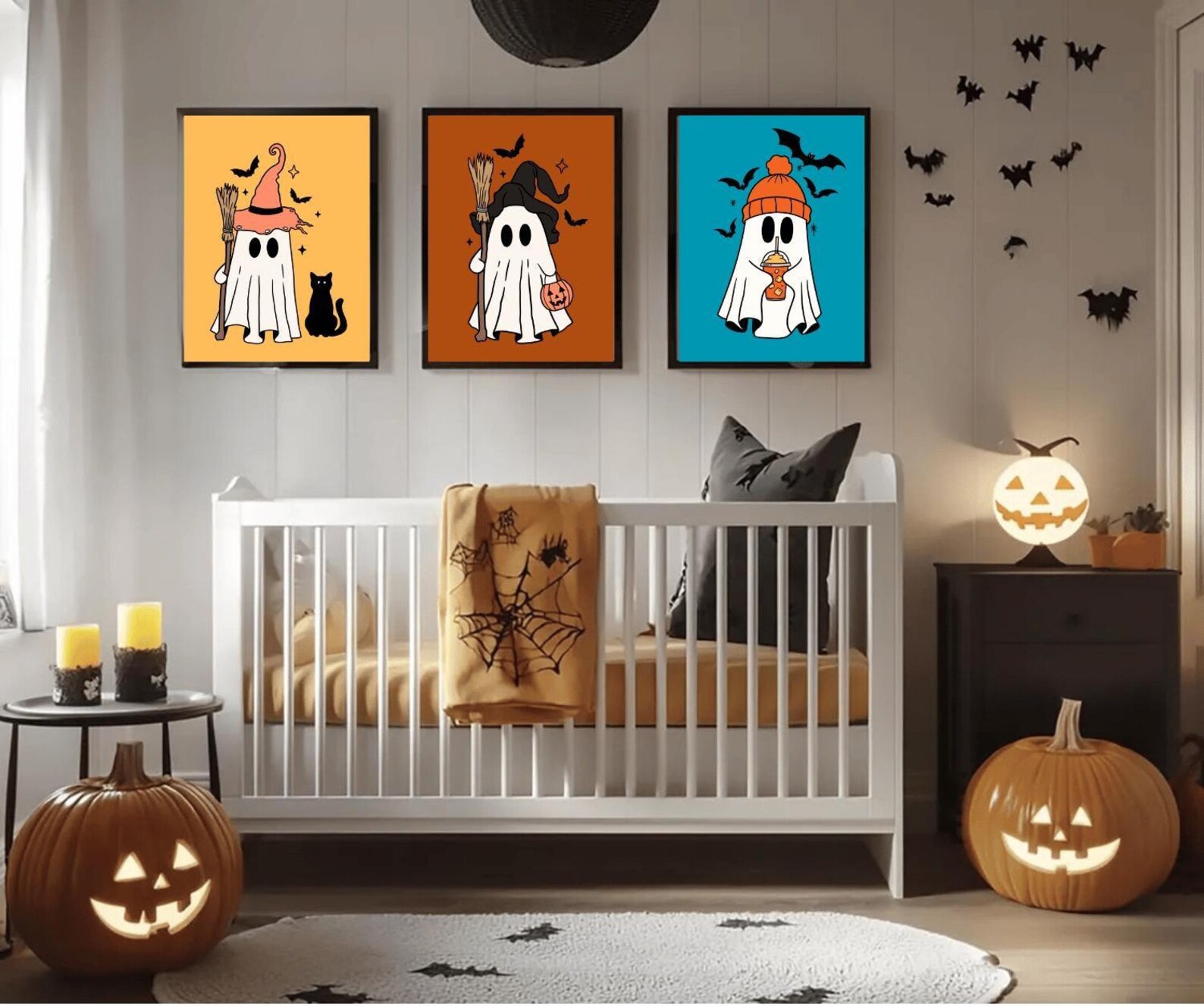Cute Halloween Ghost Wall Art Set –halloween Art - Trio for Kids’ Room ...