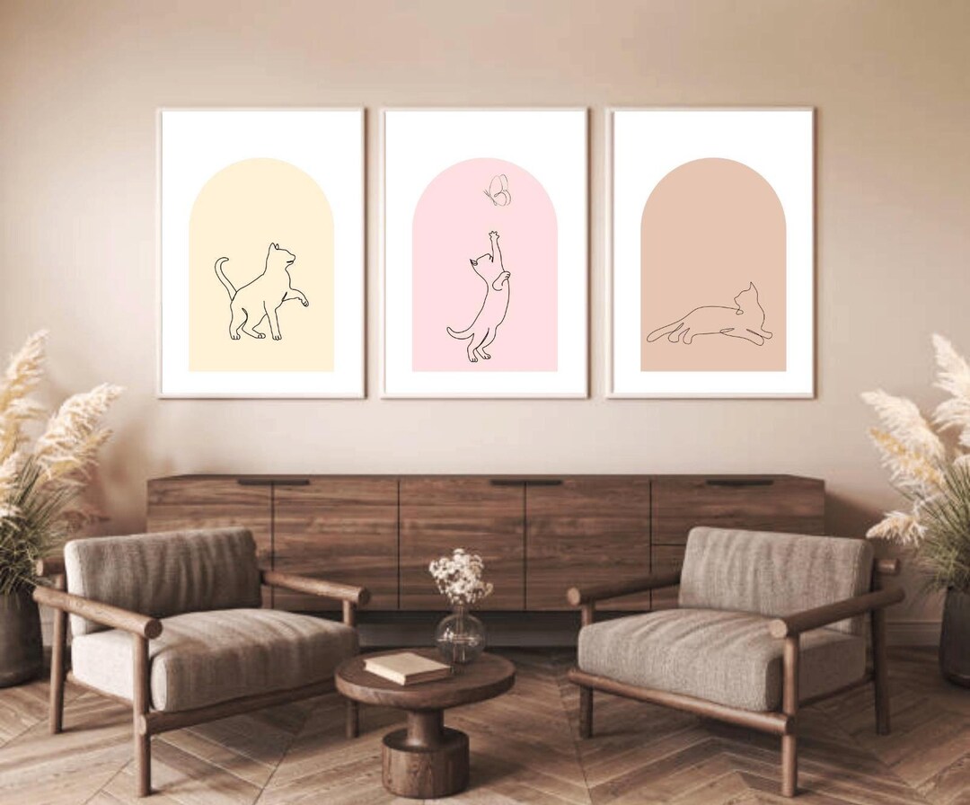 Minimalist Cat Line Art Prints (set of 3) - Modern Abstract Wall Decor ...