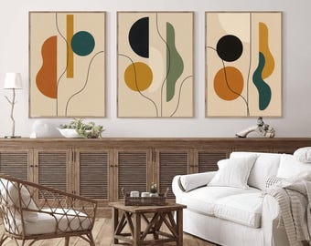 Mid Century Modern Abstract Art Set: Boho Geometric Prints (Digital Download