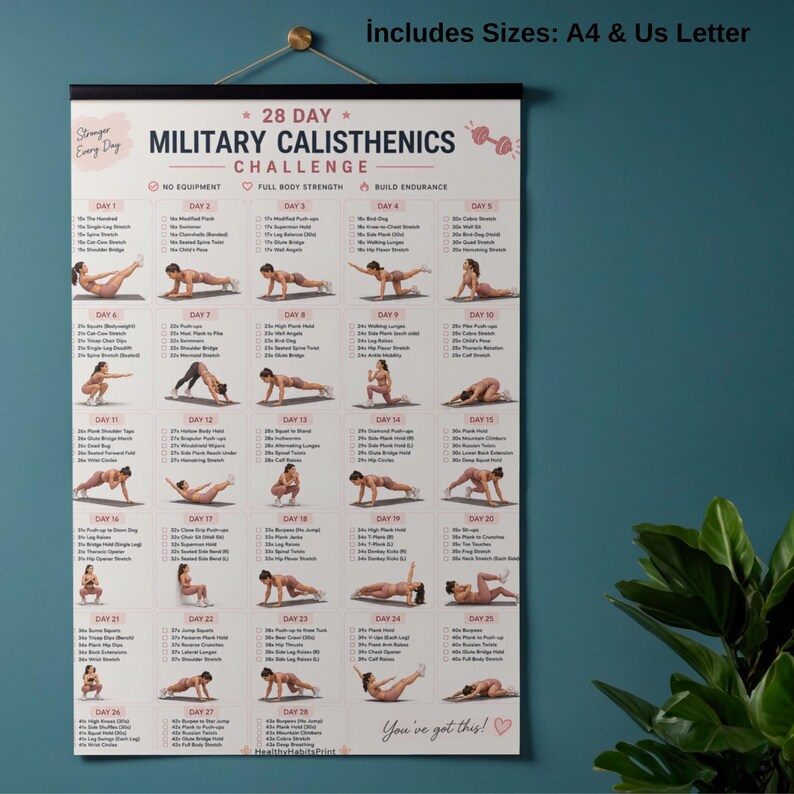 28 Day Military Calisthenics Challenge Printable PDF, No Equipment ...