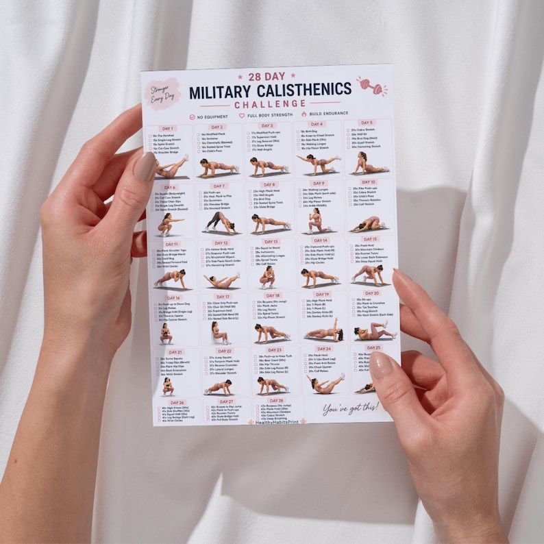 28 Day Military Calisthenics Challenge Printable PDF, No Equipment ...