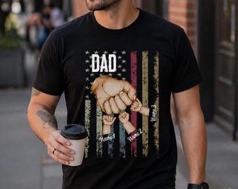 Custom Fist Bump Dad Shirt, Personalized Father's Day Gift, Dad with Kids Names T-Shirt, Custom Dad Tee, Family Fist Bump Shirt,Gift for Dad