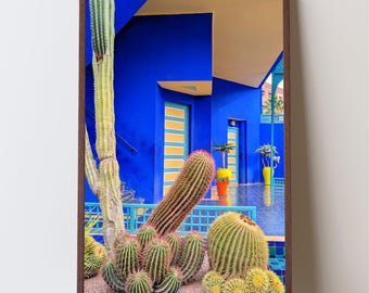 Jardin Majorelle Cactus Print | Vibrant Blue Moroccan Photography (Digital Download)