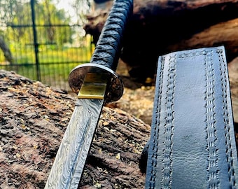 hand made Katana Sword Japanese Samurai sword, Black Leather Sheath