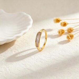 Pärlemorring, 18k guldpläterad, rostfritt stål, vattentät ring, läcker, minimalistisk, pärlring, gåvosmycken bild 8