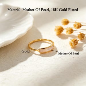 Pärlemorring, 18k guldpläterad, rostfritt stål, vattentät ring, läcker, minimalistisk, pärlring, gåvosmycken bild 4