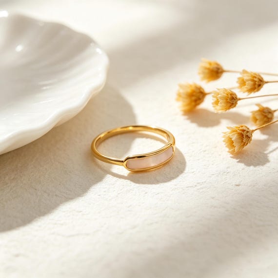 Mother of Pearl Ring , 18k Gold Plated, Stainless Steel, Waterproof Ring , Dainty, Minimalist, Pearl Ring , Gifted Jewelry