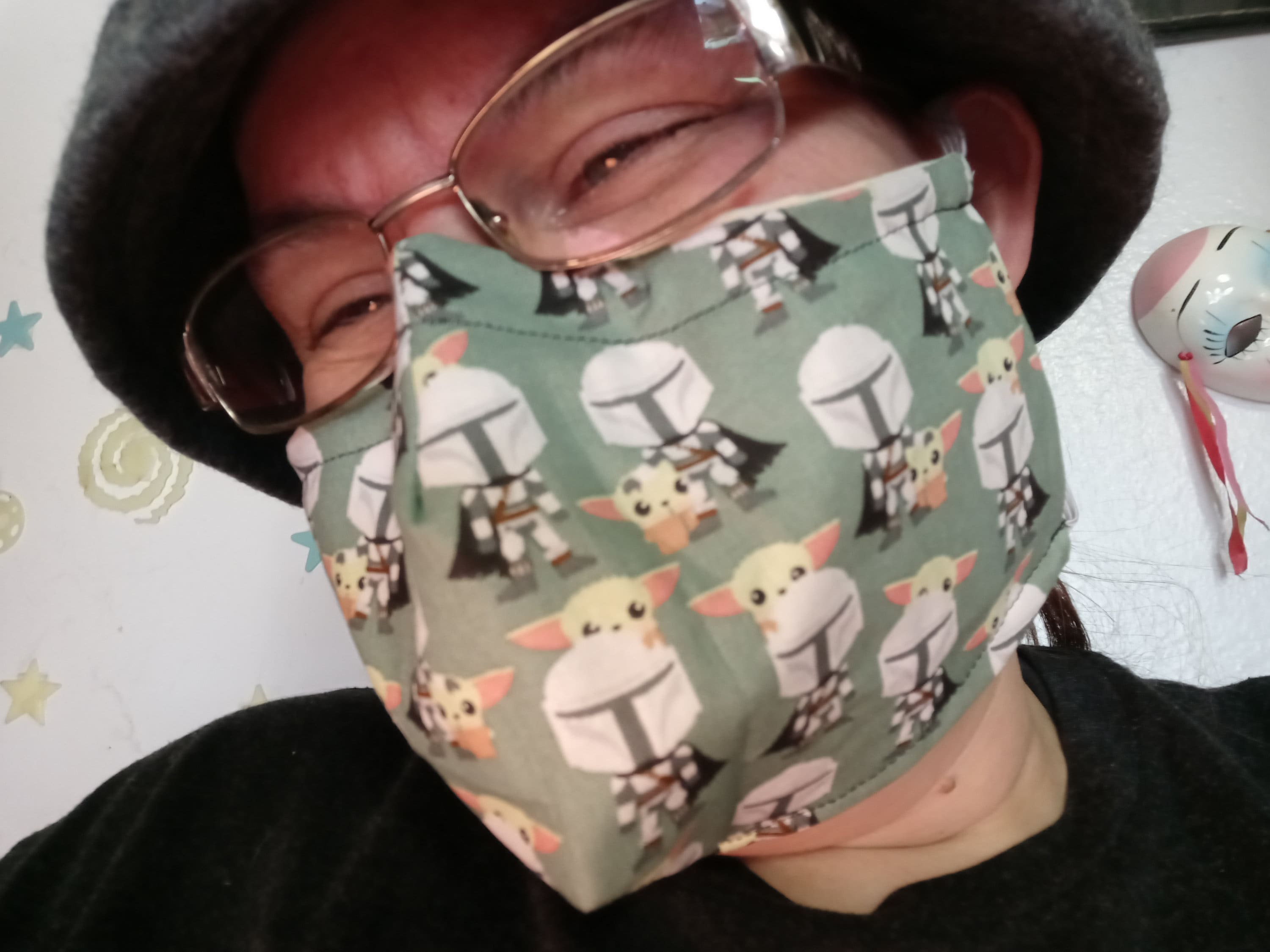 The Mandolorian and the Child Face Mask with side opening for filters.  This Star Wars Face Covering comes with 5 2.5 PM Filters. - Thumbnail 4