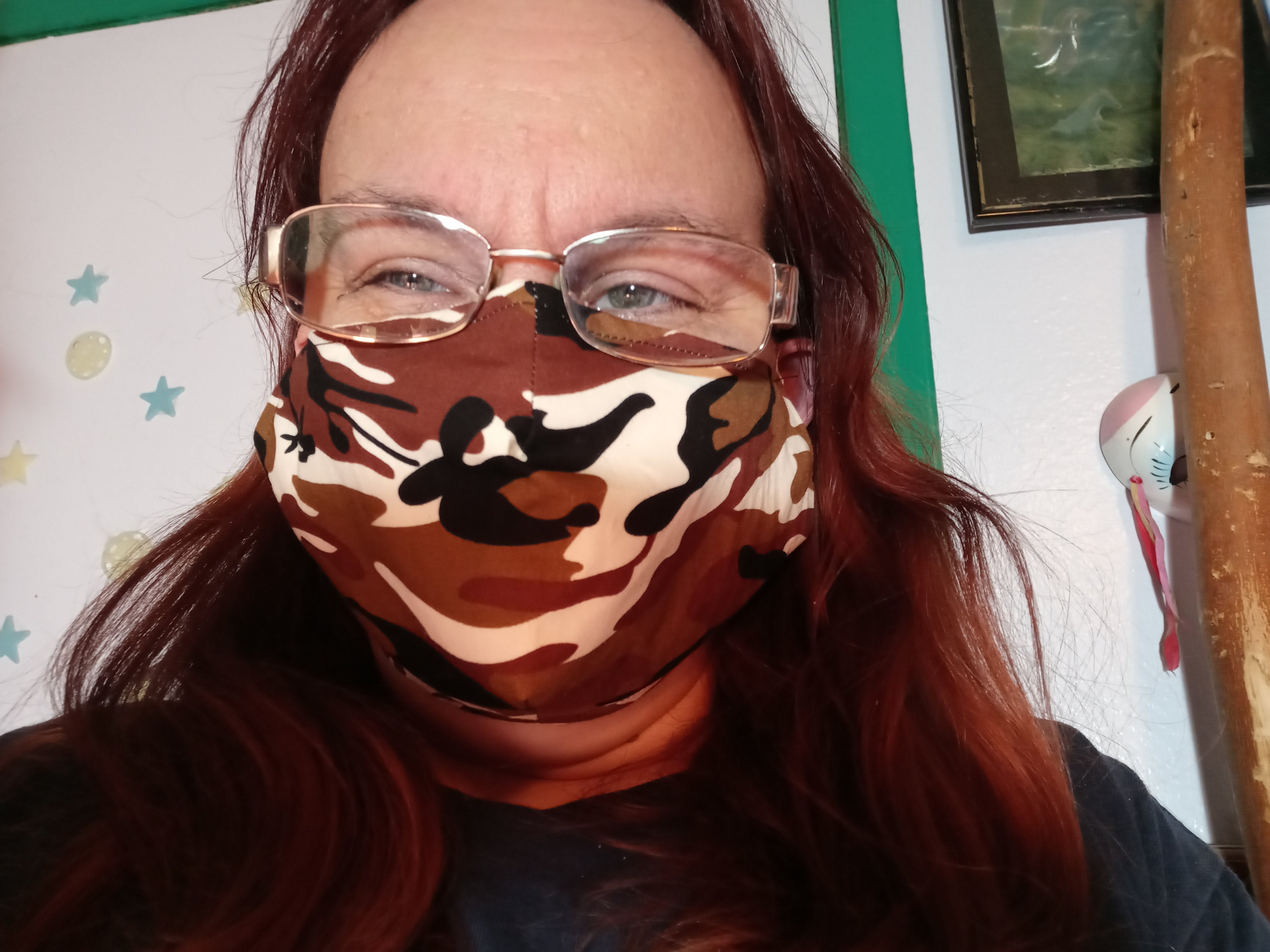 Brown Camo Face Mask with Side Opening for Filters. 5 PM 2.5 Filters Included. Brown, Black, Washable - Thumbnail 3