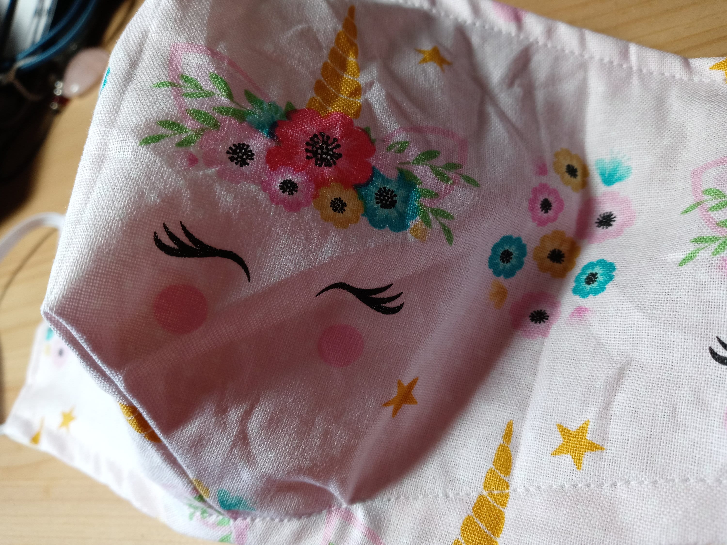 Unicorn Face Mask With a Side Opening for Filters. 5 PM 2.5 Filters are Included. Roses, Washable, Adults, Kids - Thumbnail 2