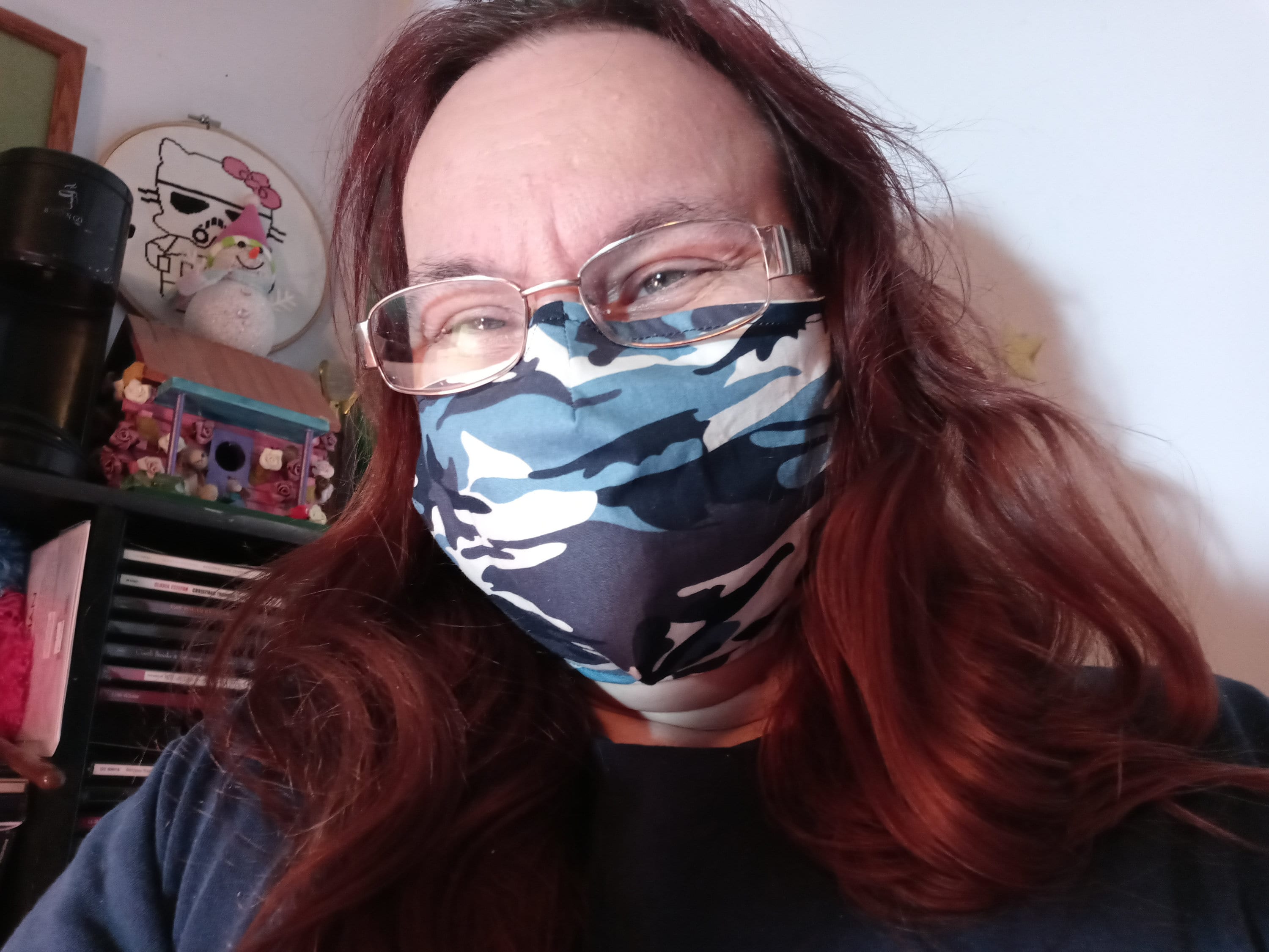 Blue Camo Face Mask with Side Opening for Filters. 5 PM 2.5 filters included. Washable - Thumbnail 3