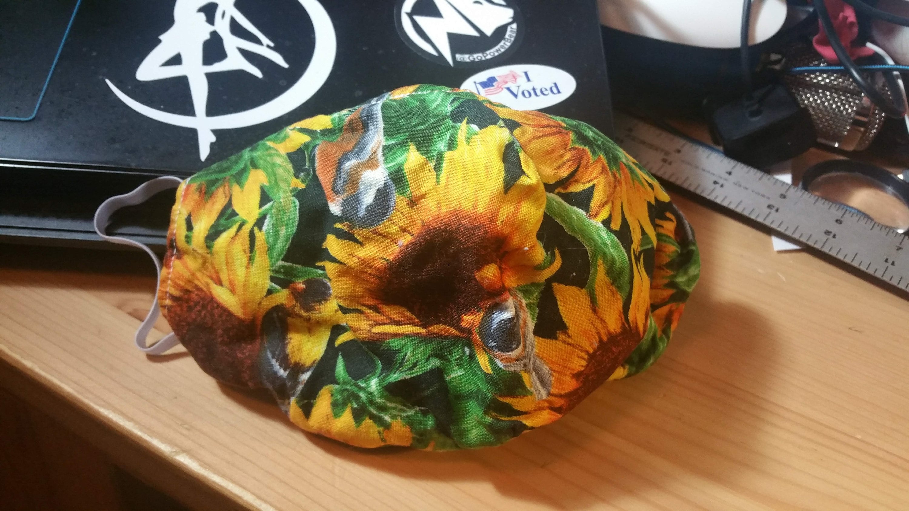 Sunflowers Face Mask with Side Opening for Filters. 5 PM 2.5 filters are included. Birds, Washable, Adults, Kids - Image 1