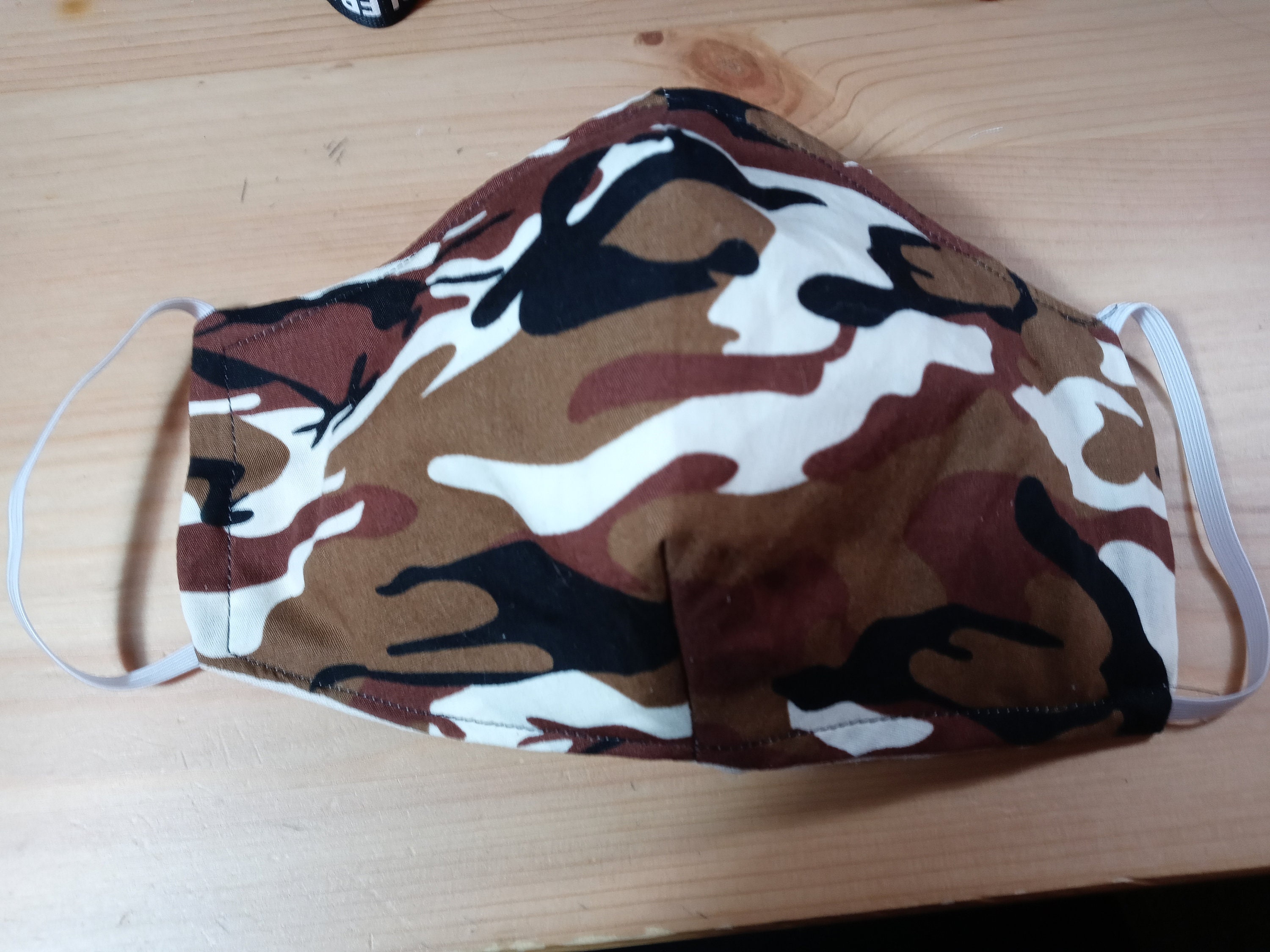 Brown Camo Face Mask with Side Opening for Filters. 5 PM 2.5 Filters Included. Brown, Black, Washable