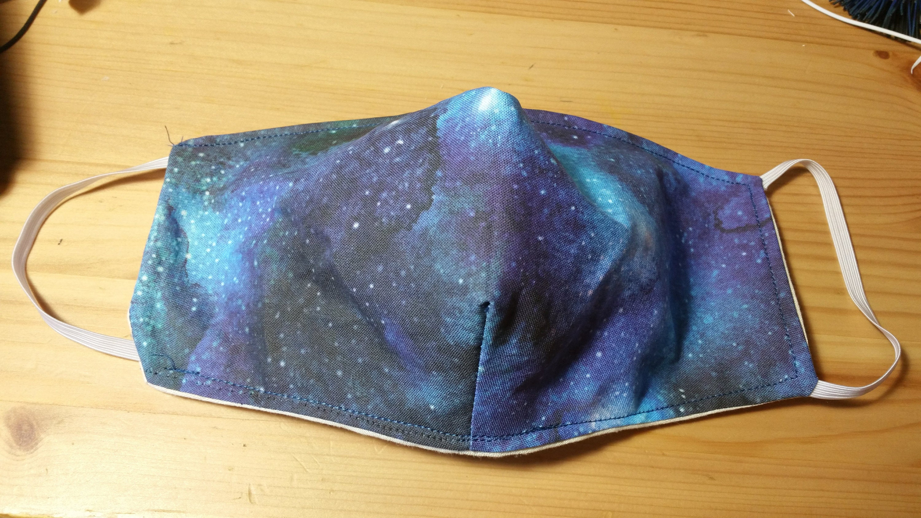 Outer Space Face Mask with Side Opening for Filters, 5 PM 2.5 filters are Included. Blue, Washable. Adults, Kids - Image 1
