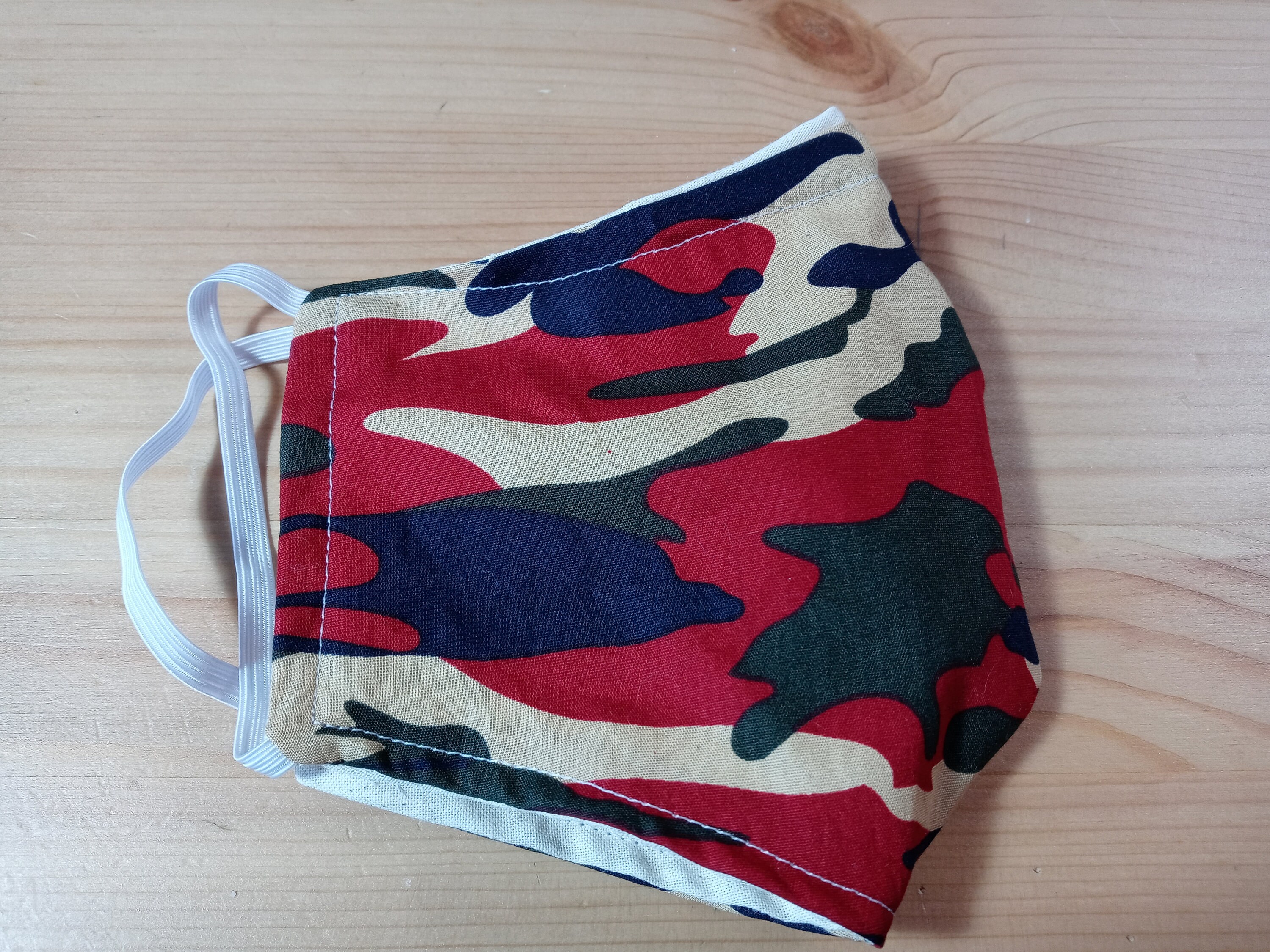 Red Camo Face Mask with side opening for filters. 5 PM 2.5 Filters are included with the mask. Washable, Red, Green, Beige, Blue - Thumbnail 2
