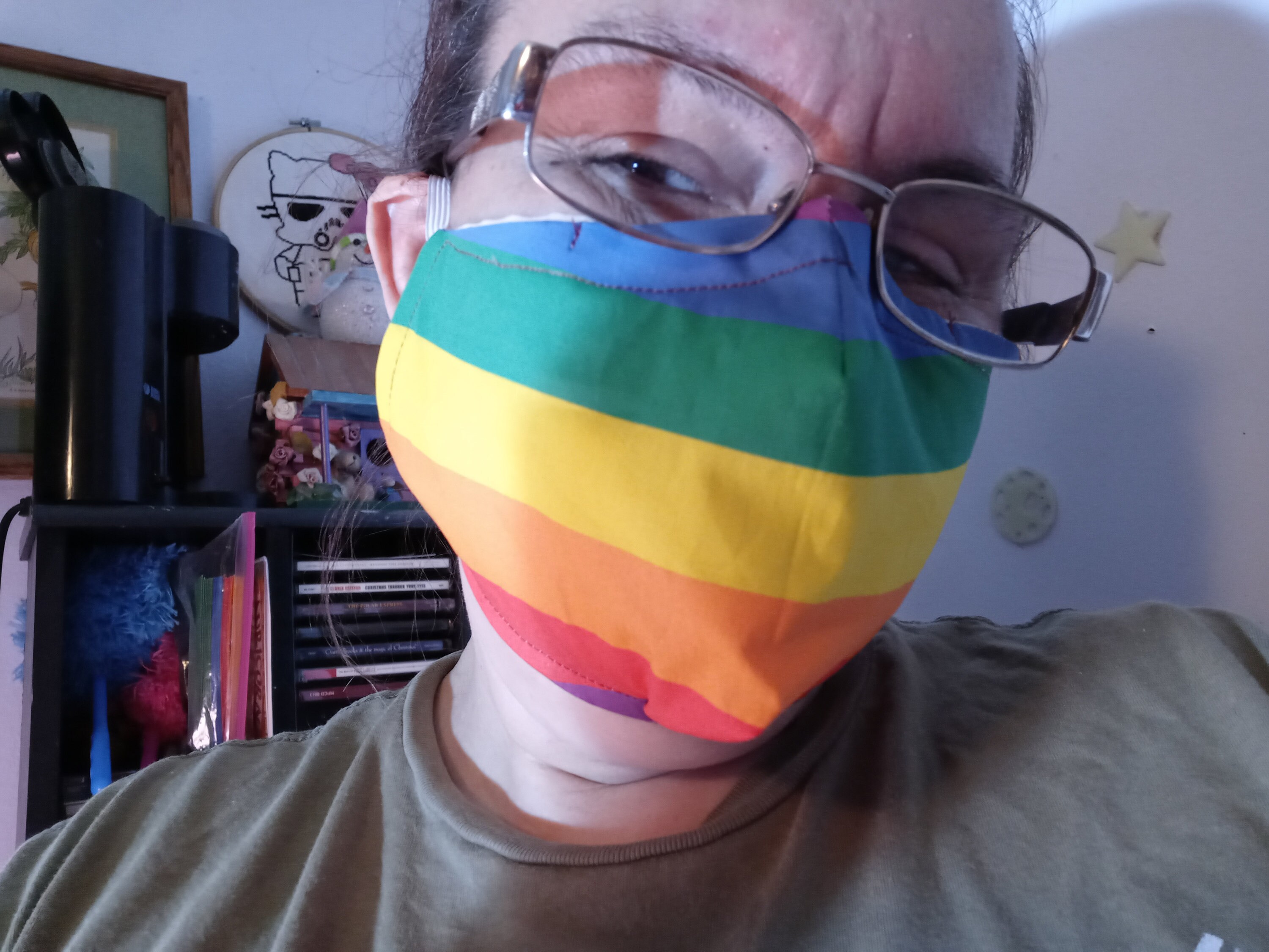 Pride Face Mask with Side Opening for Filters. This Rainbow Face Covering includes 5 PM 2.5 Filters. Washable, Adult Face Mask - Thumbnail 4