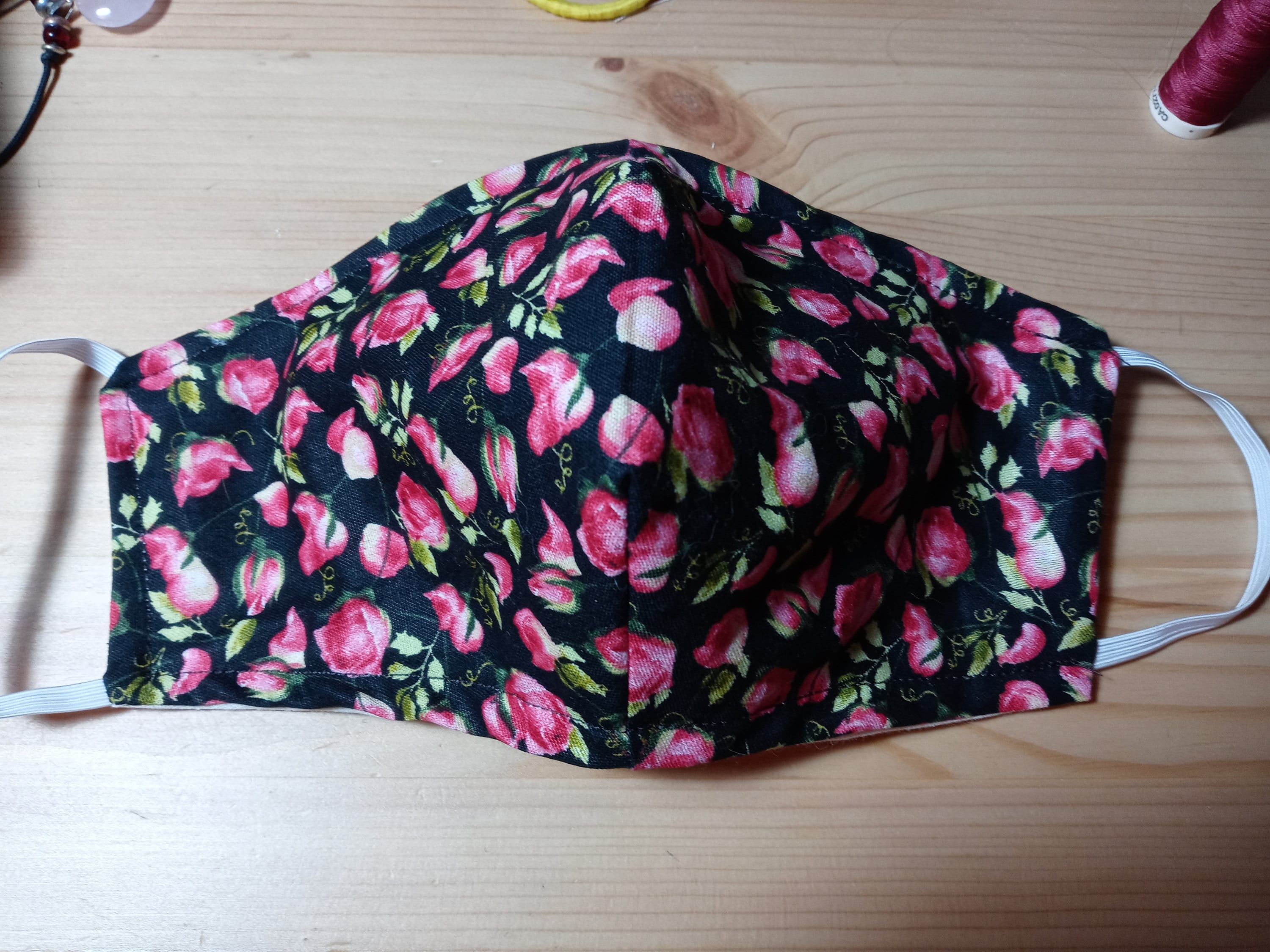 Rosebud Flower Face Mask with Side Opening for Filter.  5 PM 2.5 filters are included.  Floral Nature Mask, Washable, Pink, Black, and Kids