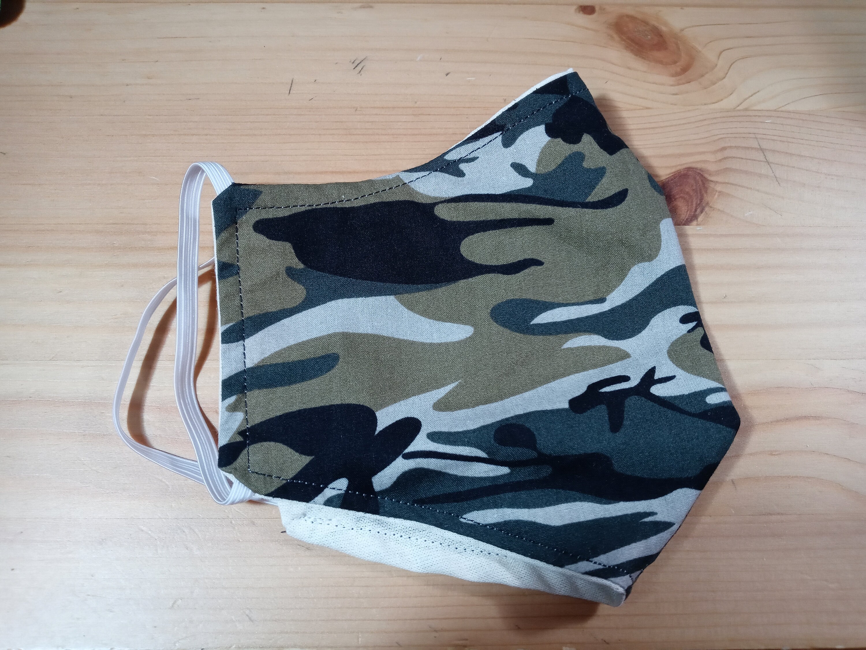 Green Camo Face Mask with Side Opening for filters.  5 PM 2.5 filters included. Green, Black, Washable - Thumbnail 2