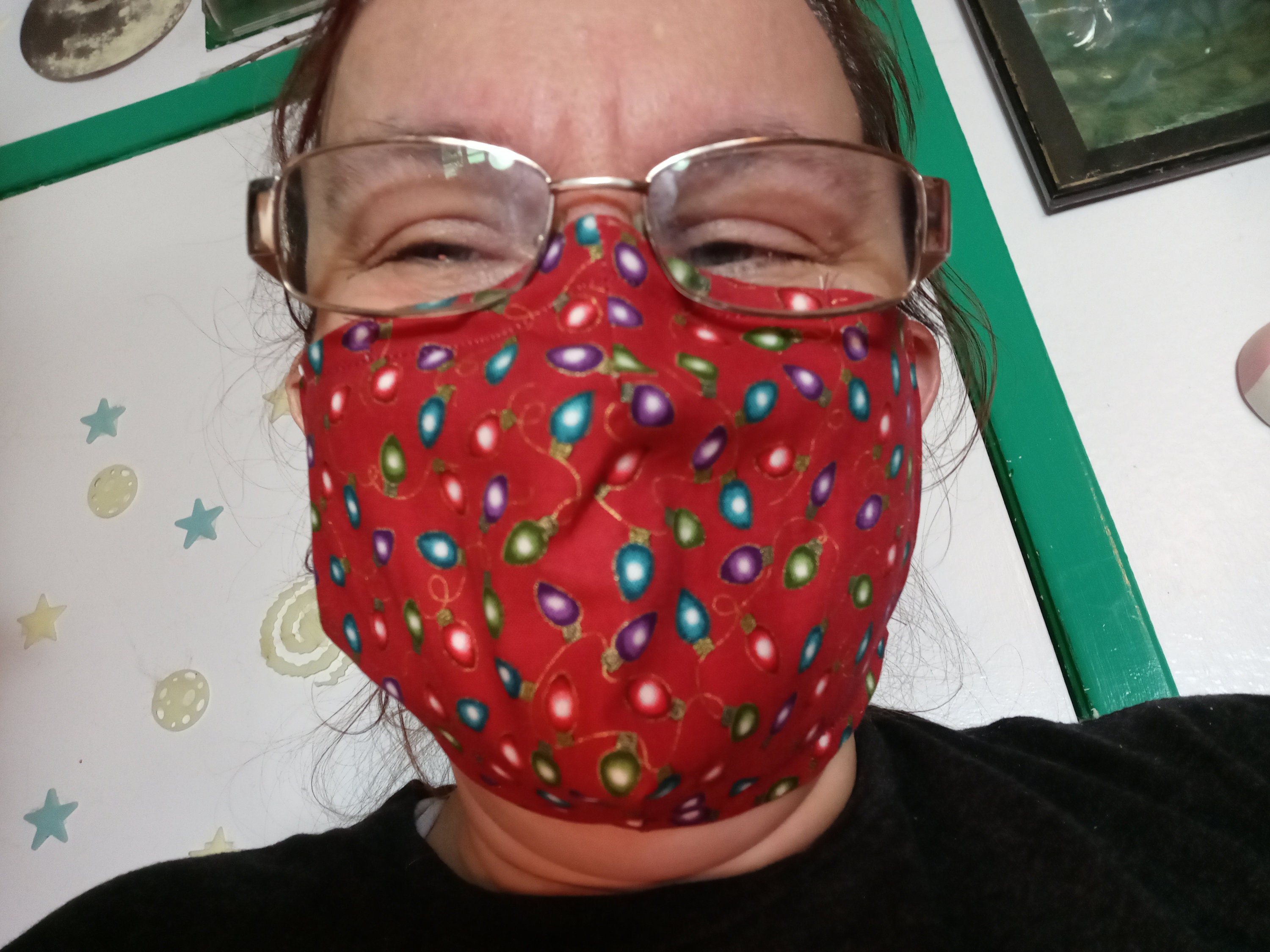 Christmas Lights Face Mask with Side Opening for Filters.  5 PM 2.5 filters included. Red, Green, Purple, Blue, Gold, and Washable. - Thumbnail 3