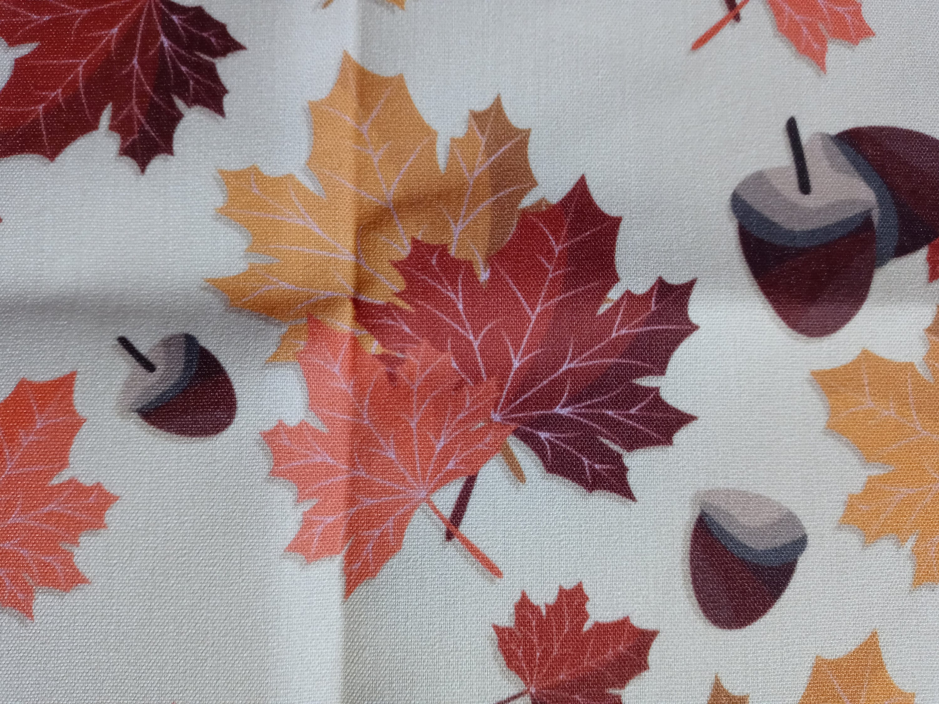 Fall Face Mask with Side Opening for Filters.  This Autumn Leaves with Acorns Face Covering Includes 5 PM 2.5 filters. Orange, Beige, Brown - Thumbnail 6