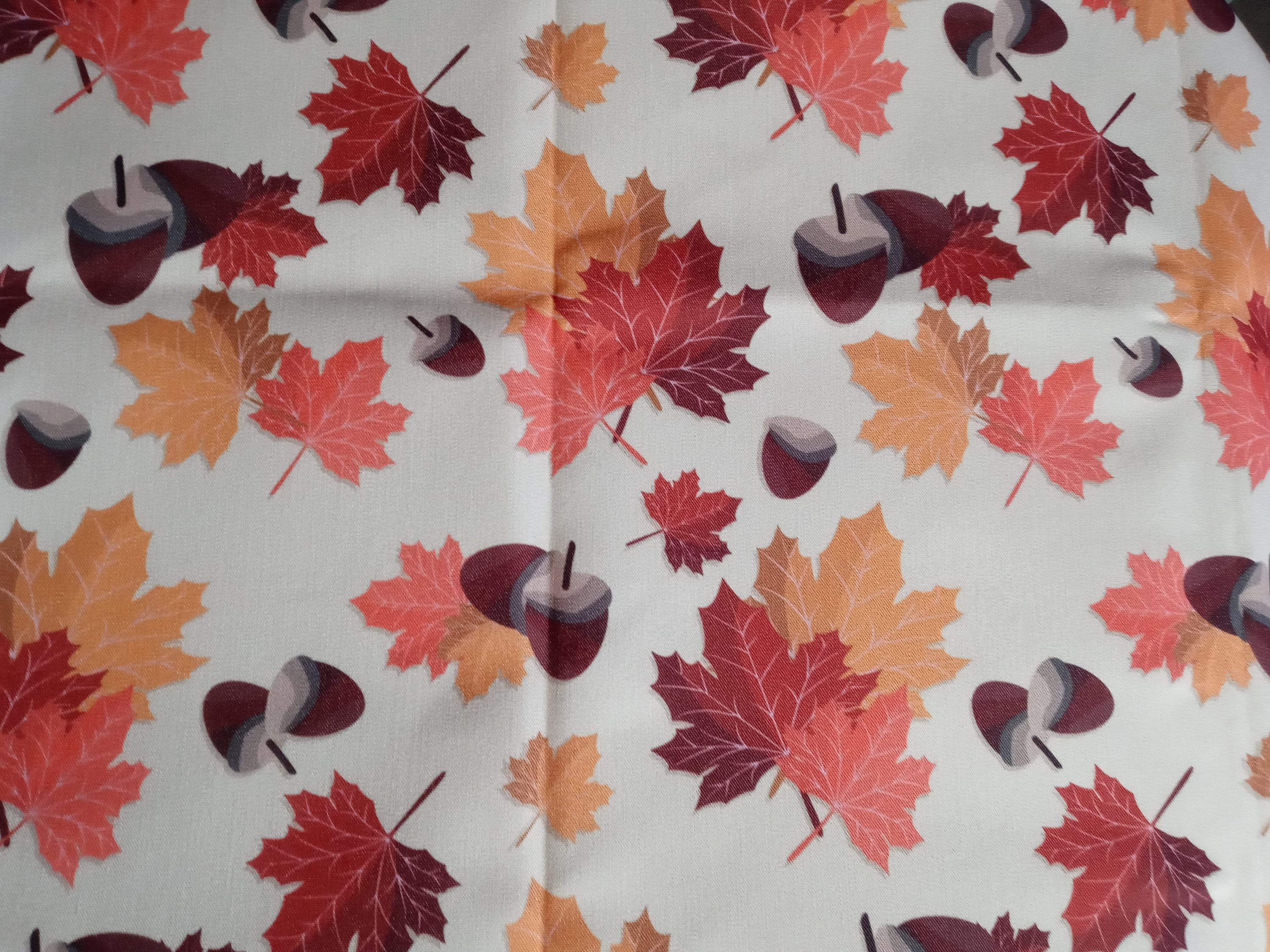Fall Face Mask with Side Opening for Filters.  This Autumn Leaves with Acorns Face Covering Includes 5 PM 2.5 filters. Orange, Beige, Brown - Thumbnail 5