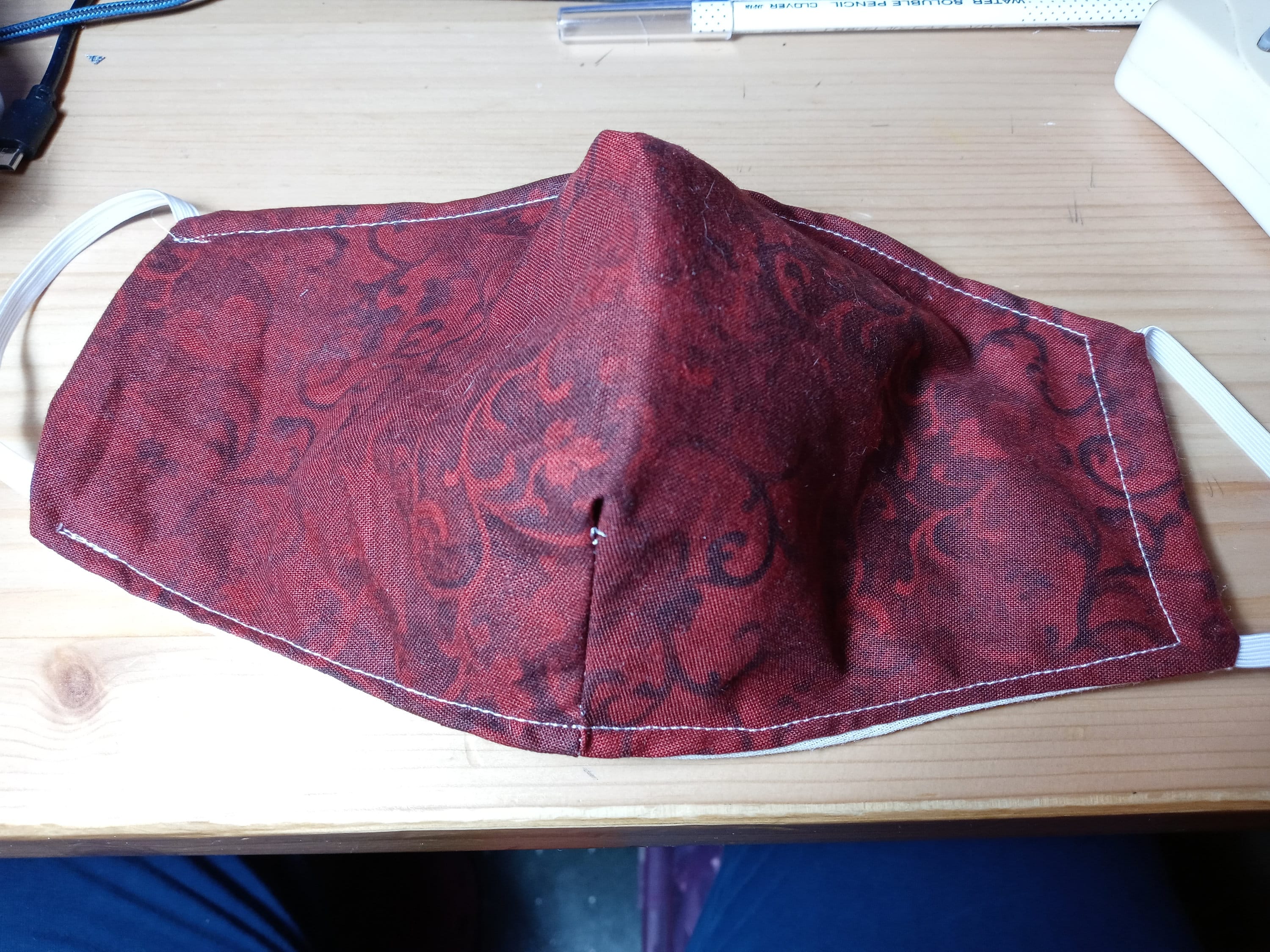 Red Scroll Face Mask with Side Opening for Filters. 5 PM 2.5 Filters Included. Washable, Adults, Kids - Thumbnail 2