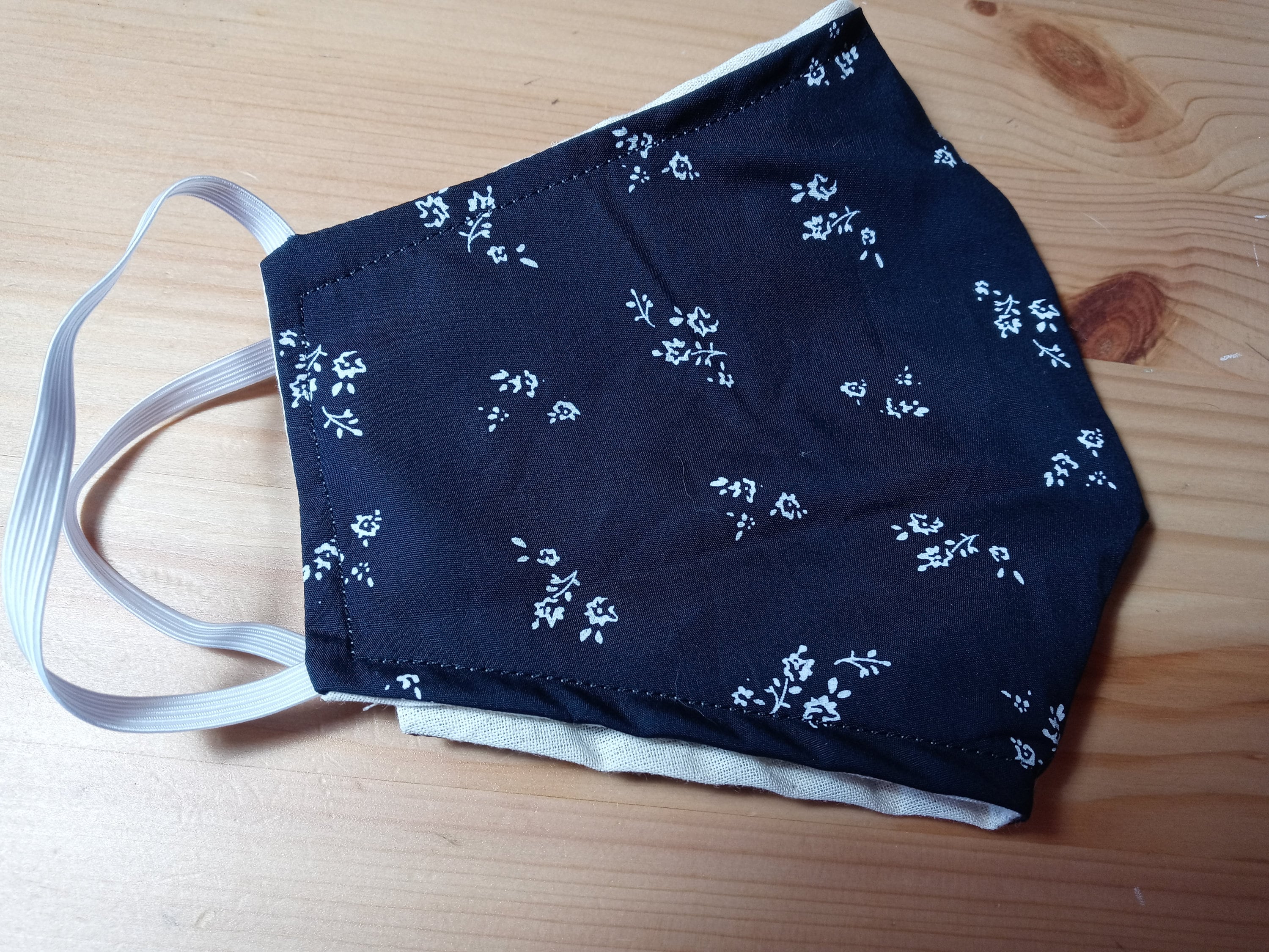 Floral Face Mask with side opening for filters. 5 PM 2.5 filters are included.  Dark Blue, Flowers, Washable, Kids, Adults - Thumbnail 2