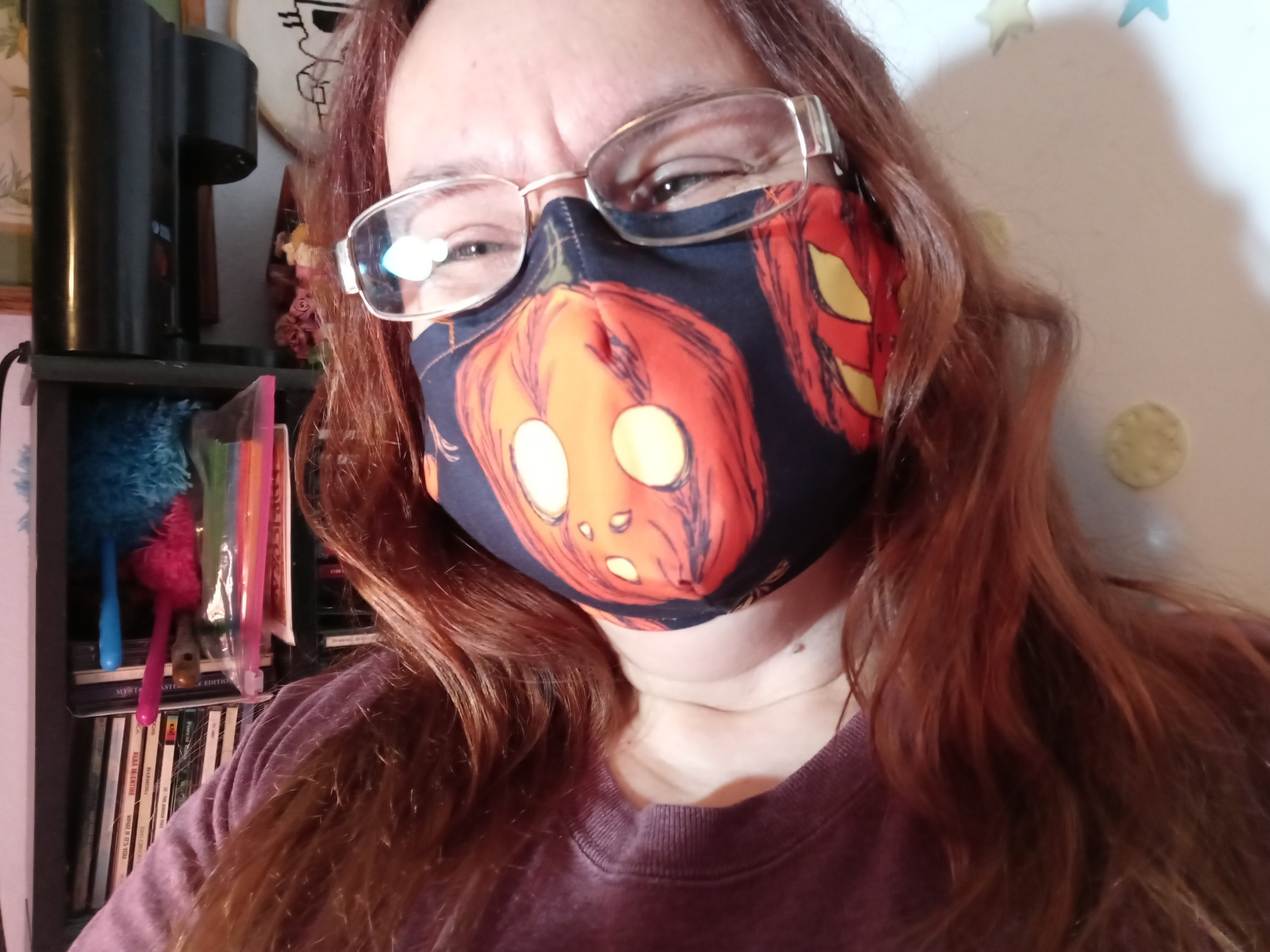 Halloween Pumpkin Face Mask With Side Opening for Filters. This Spooky Mask Includes 5 PM 2.5 filters. This is for Kids and Adults - Thumbnail 3