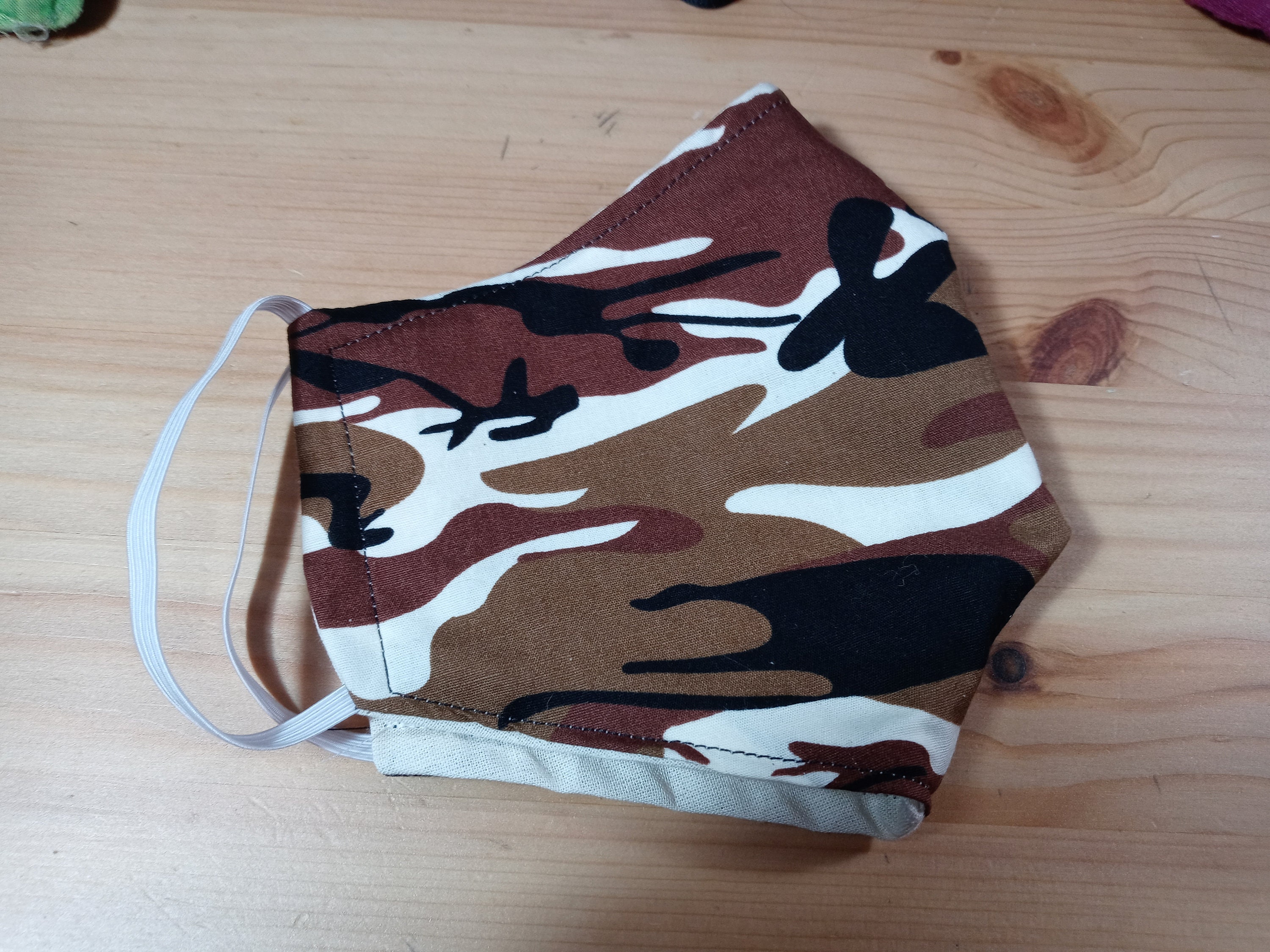 Brown Camo Face Mask with Side Opening for Filters. 5 PM 2.5 Filters Included. Brown, Black, Washable - Thumbnail 2