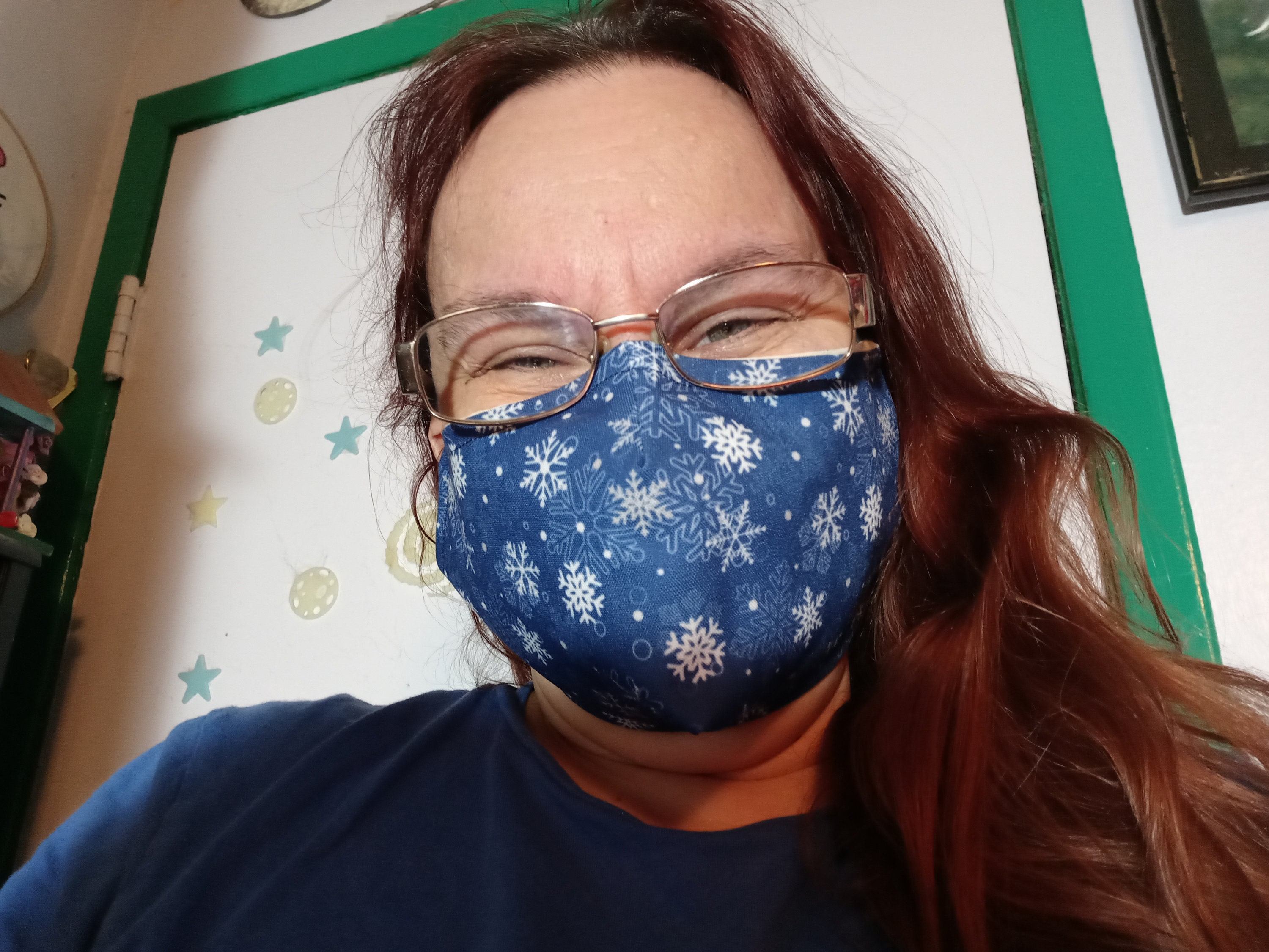 Snowflake Face Mask with Side Opening for Filters.  5 PM 2.5 Filters are Included. Christmas Face Mask, Blue, White, Washable, Adults, Kids - Thumbnail 3