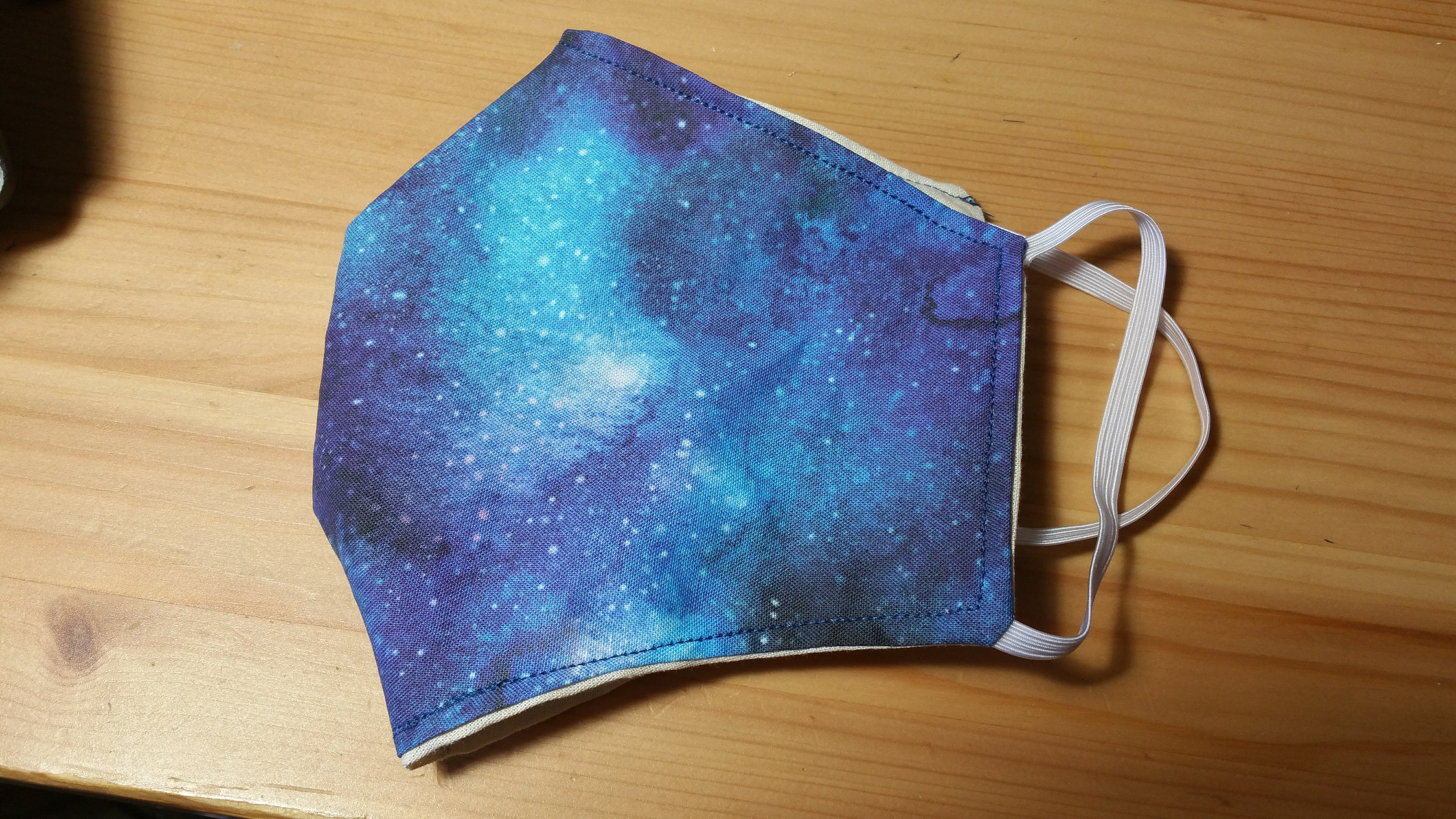 Outer Space Face Mask with Side Opening for Filters, 5 PM 2.5 filters are Included. Blue, Washable. Adults, Kids - Thumbnail 2