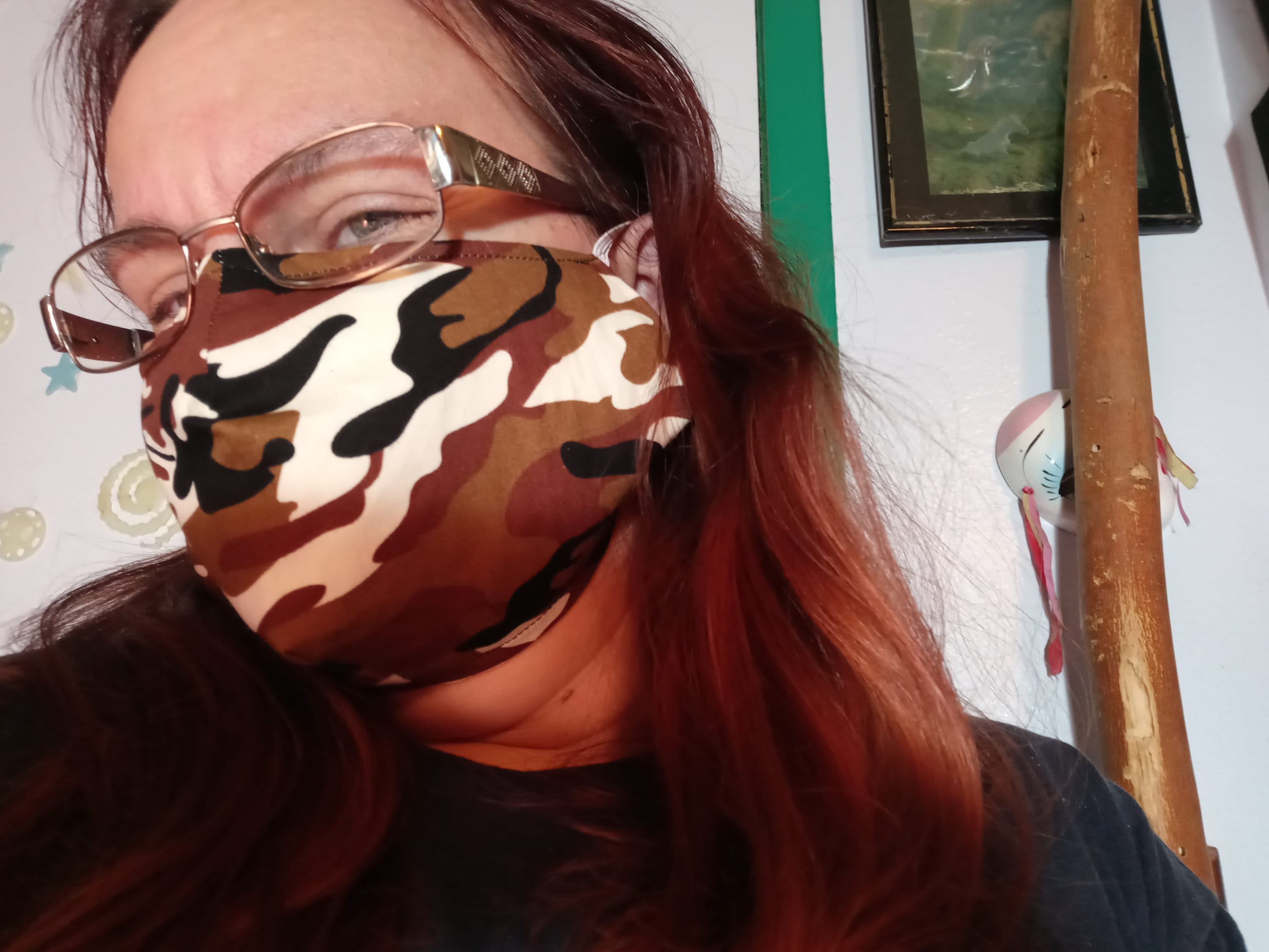 Brown Camo Face Mask with Side Opening for Filters. 5 PM 2.5 Filters Included. Brown, Black, Washable - Thumbnail 4