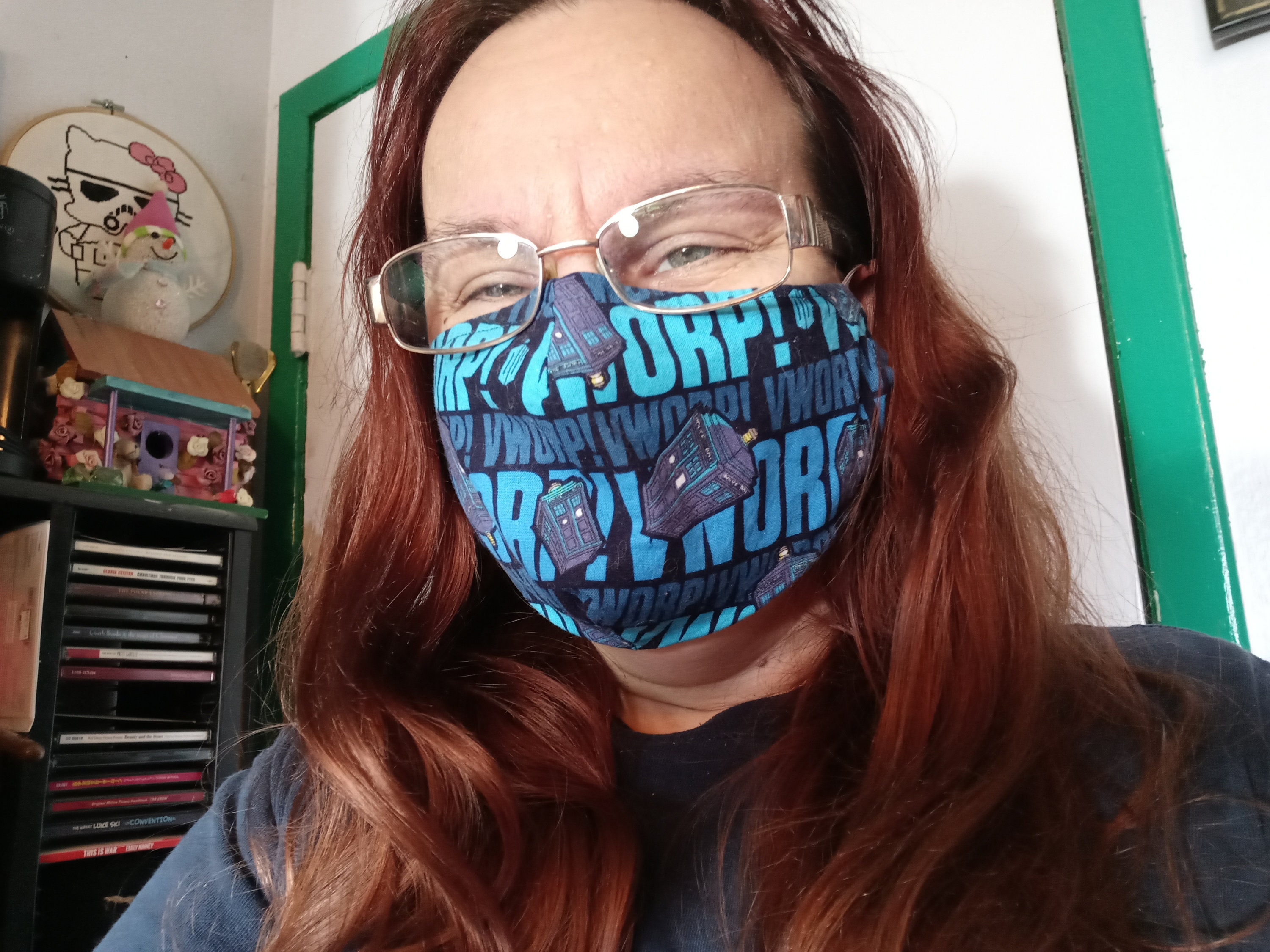 Doctor Who Tardis Face Mask with side opening for filters.  This Geek Face Mask is Washable and includes 5 PM 2.5 Filters.  Adults, Kids - Thumbnail 3
