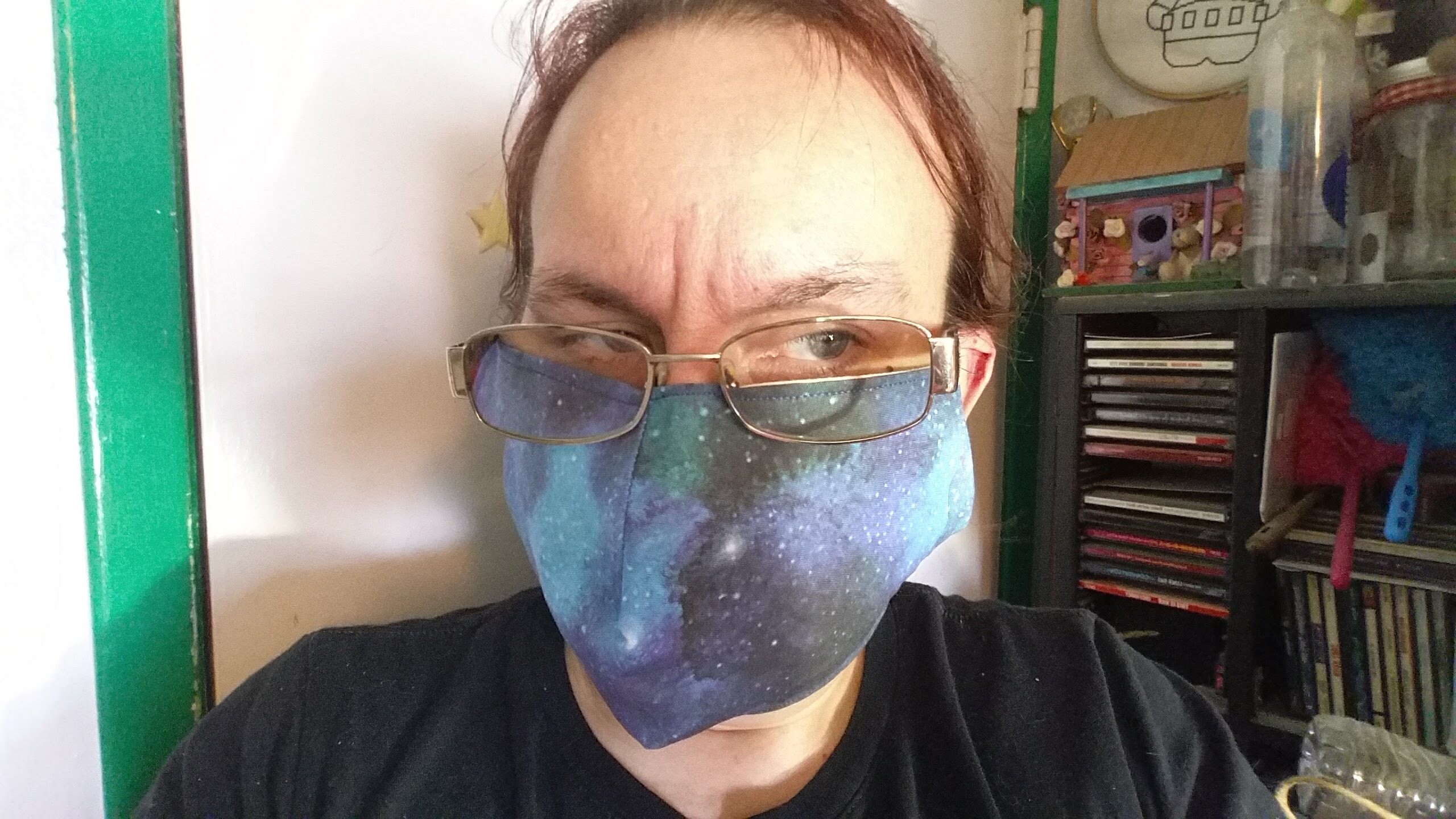 Outer Space Face Mask with Side Opening for Filters, 5 PM 2.5 filters are Included. Blue, Washable. Adults, Kids - Thumbnail 3