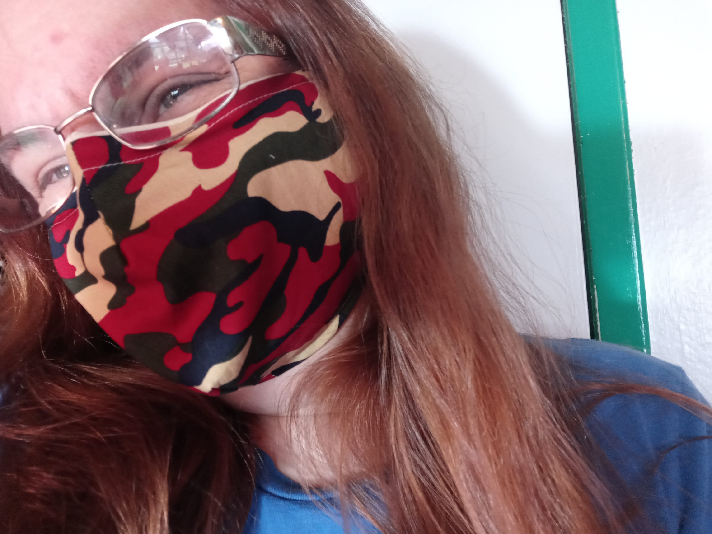 Red Camo Face Mask with side opening for filters. 5 PM 2.5 Filters are included with the mask. Washable, Red, Green, Beige, Blue - Thumbnail 4