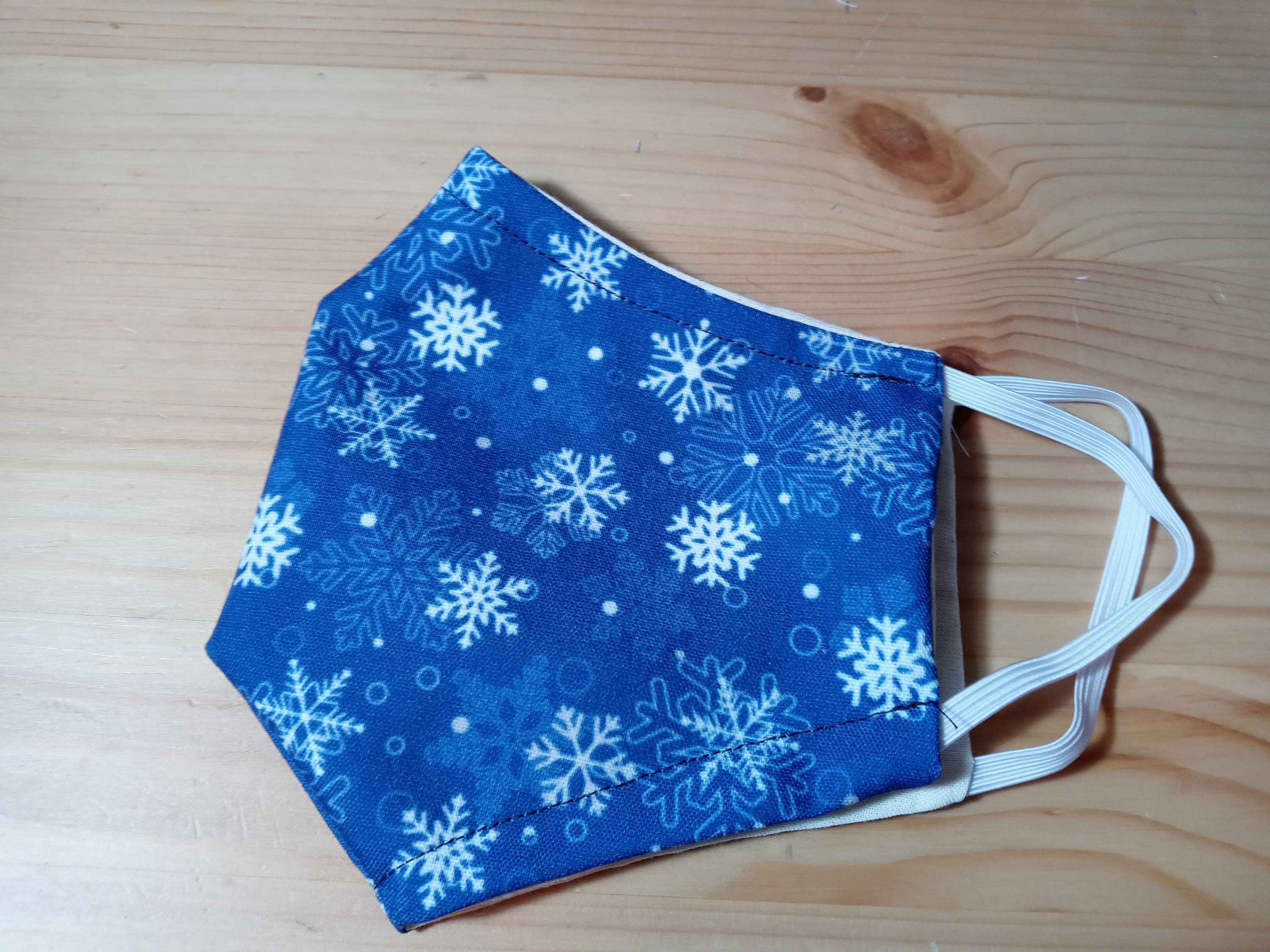 Snowflake Face Mask with Side Opening for Filters.  5 PM 2.5 Filters are Included. Christmas Face Mask, Blue, White, Washable, Adults, Kids - Thumbnail 2