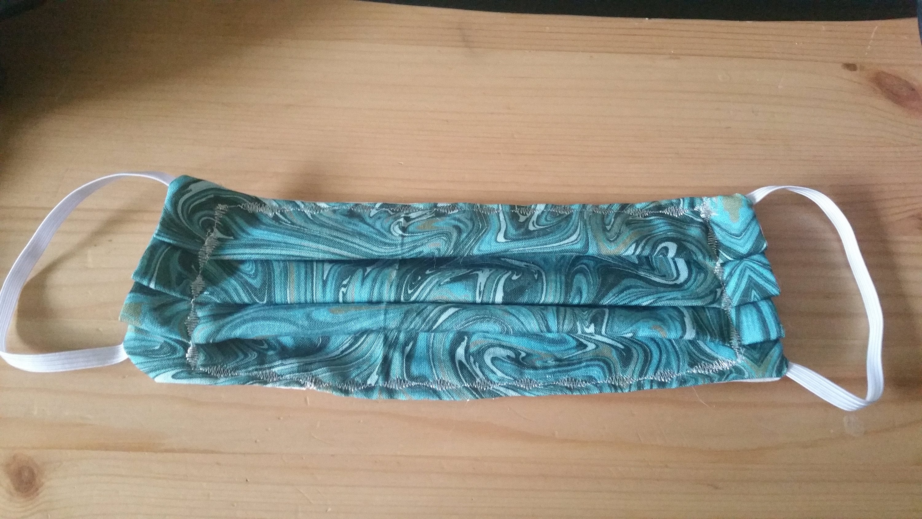 Marble Face Mask that is Pleated and Washable with Green, Teal and Black - Thumbnail 2