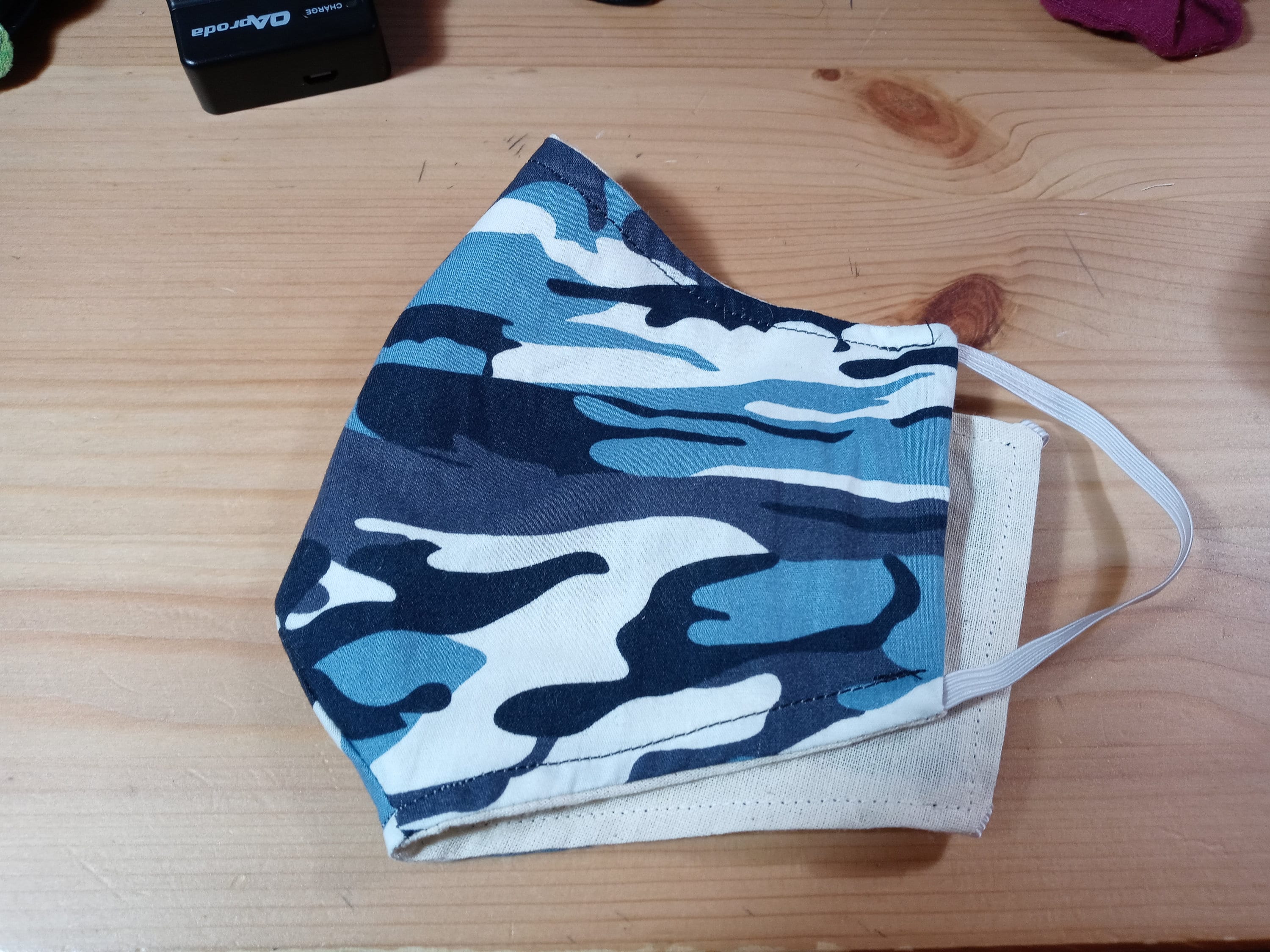 Blue Camo Face Mask with Side Opening for Filters. 5 PM 2.5 filters included. Washable - Thumbnail 2