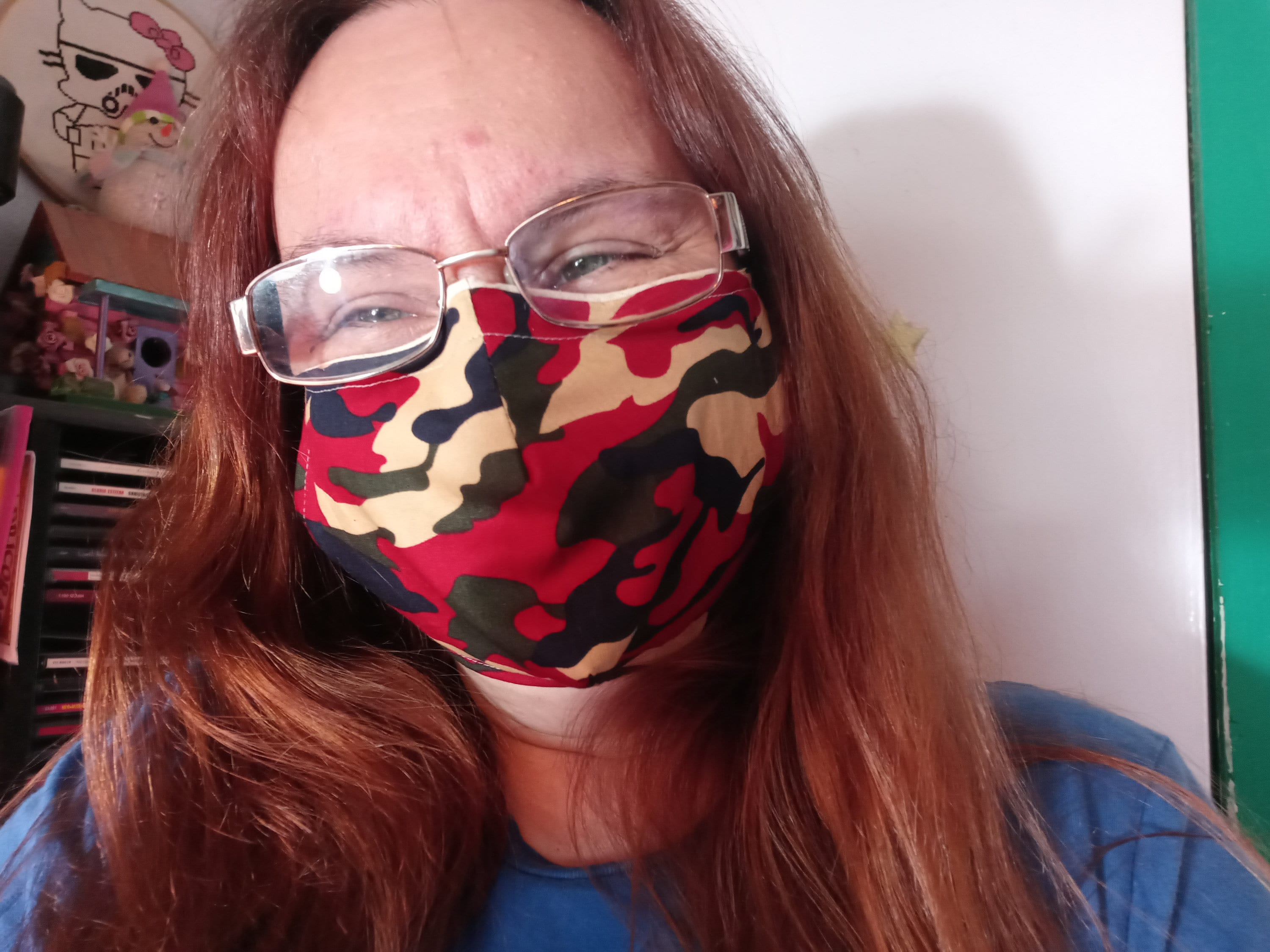 Red Camo Face Mask with side opening for filters. 5 PM 2.5 Filters are included with the mask. Washable, Red, Green, Beige, Blue - Thumbnail 3