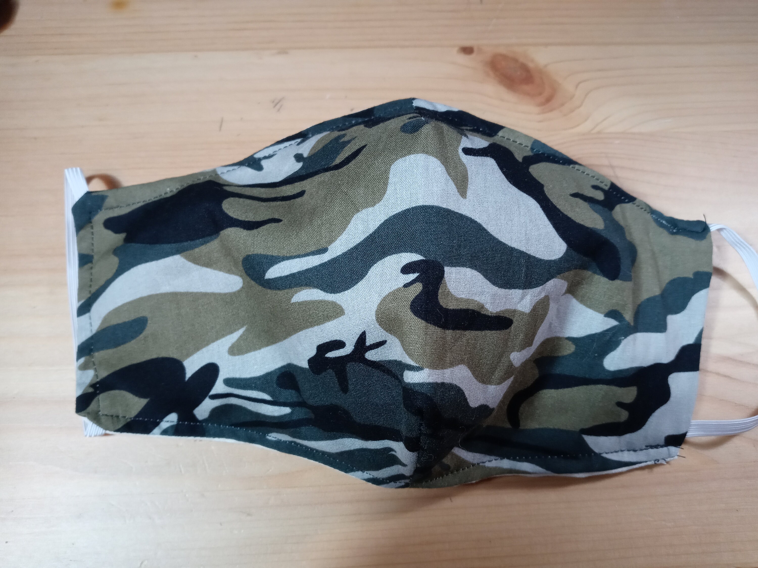 Green Camo Face Mask with Side Opening for filters.  5 PM 2.5 filters included. Green, Black, Washable